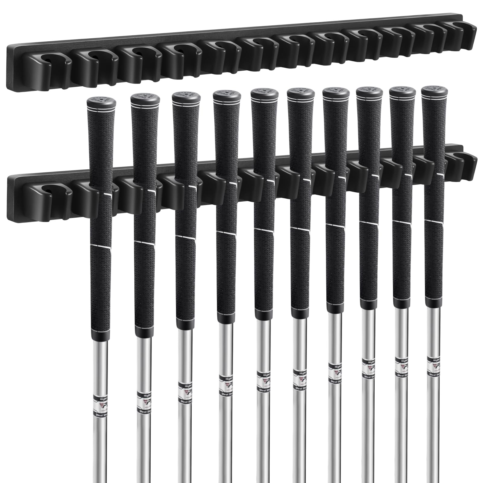 Blueweenly 2 Pack Wooden Golf Club Holder Wall Mount 12 Clips Golf Club Rack Hanger Organizer for Wall Display Garage Putters with Screws, Grip up Type (Black)