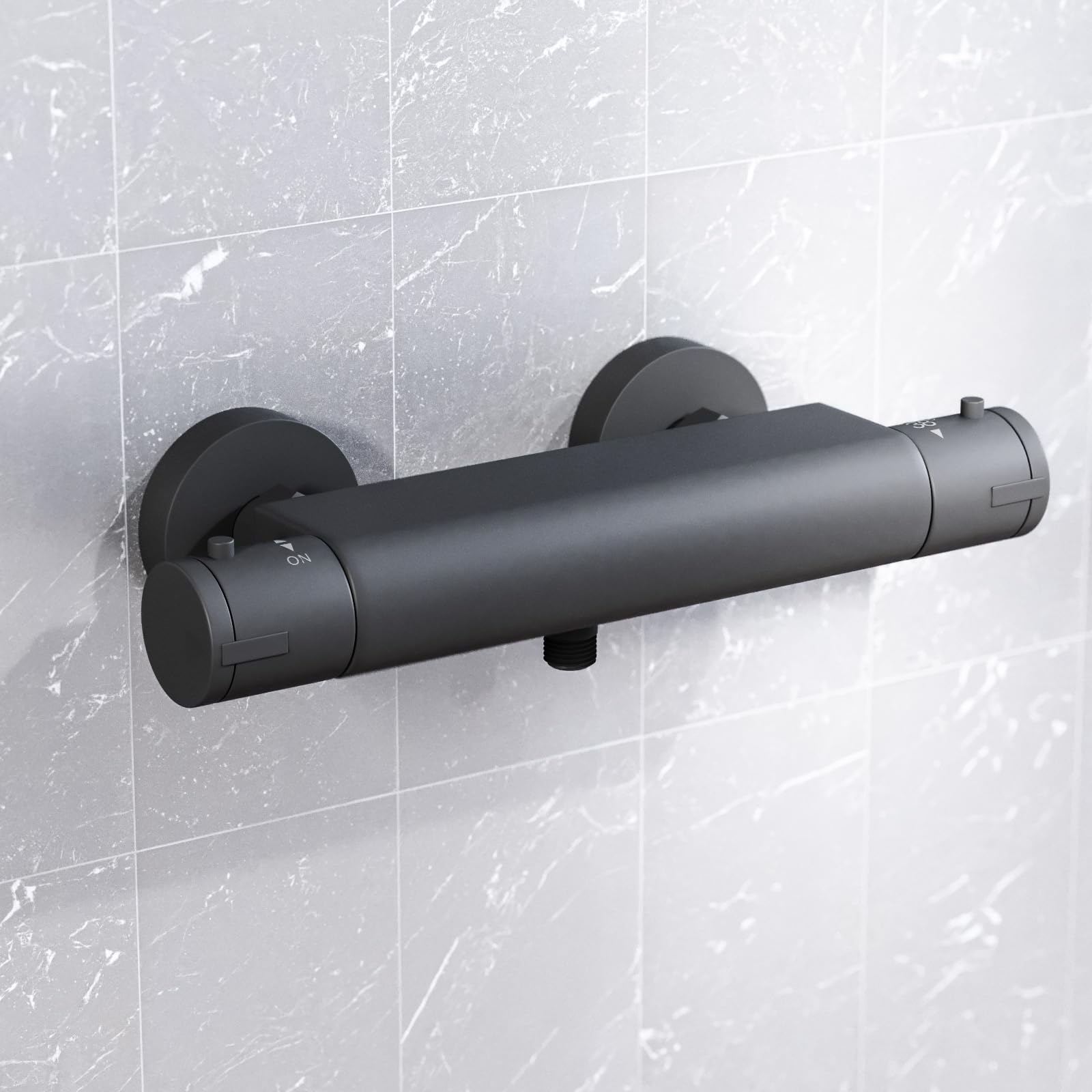 Nes Home Matte Black Round Thermostatic Shower Bar Valve - Single Outlet, Anti-Scald Brass, Dual-Function Diverter, 38C Safety Stop 8385906542772
