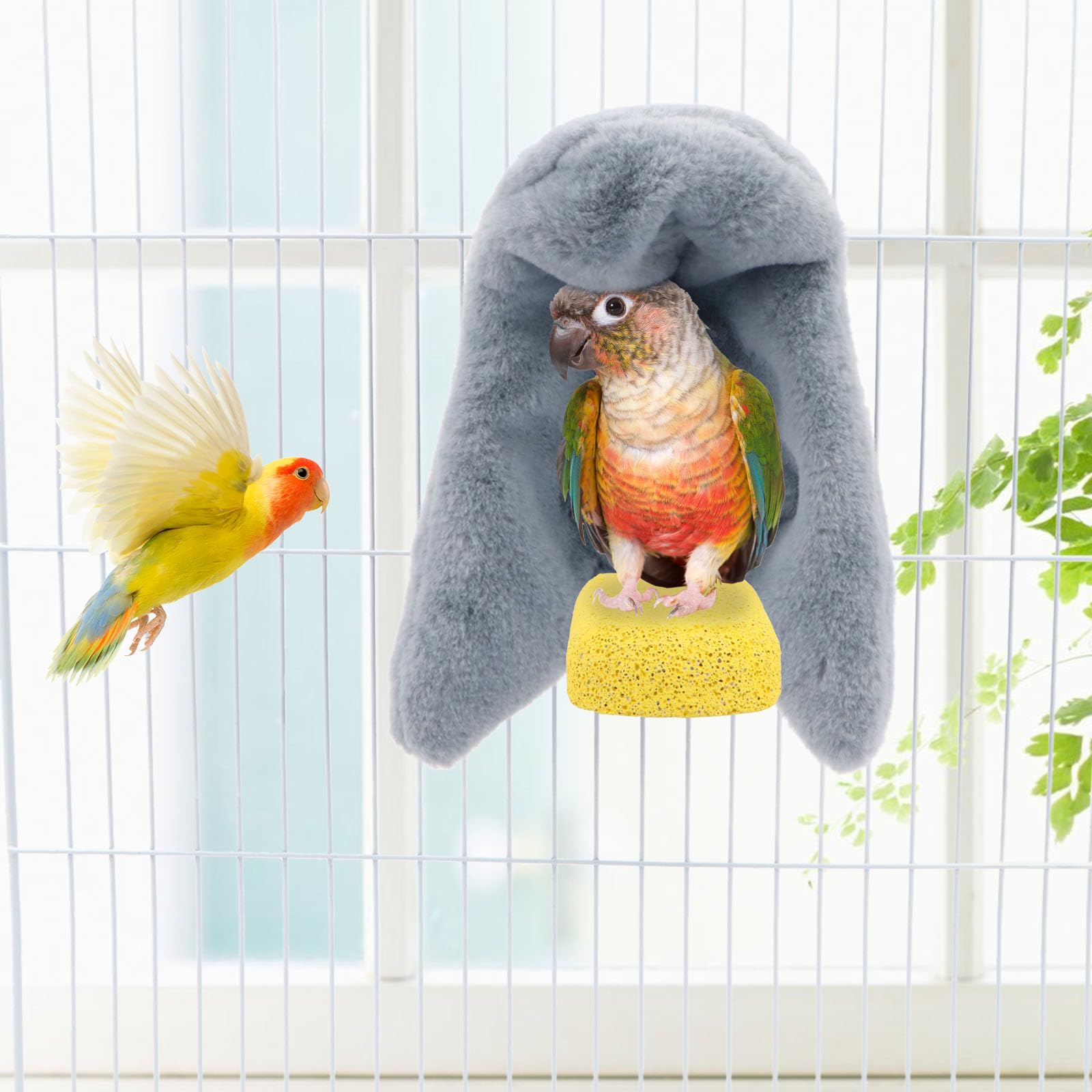 Manta acogedora para pájaros, jaula de loro, cabaña para acurrucarse, nido de pájaros, casa y cama, hamaca colgante para periquito, cacatela, Conure, gris africano (mediano, gris)