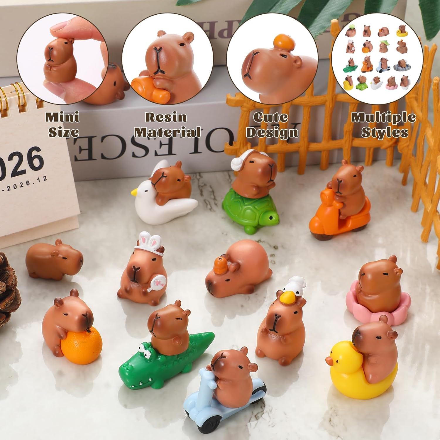 25 Pcs Mini Capybara Figures Set Cute Capybara Figurine Mini Resin Capybaras Resin Animals Miniature Figurines Tiny Animals for Garden Landscape Dollhouse Tabletop Cake Toppers Party Decor