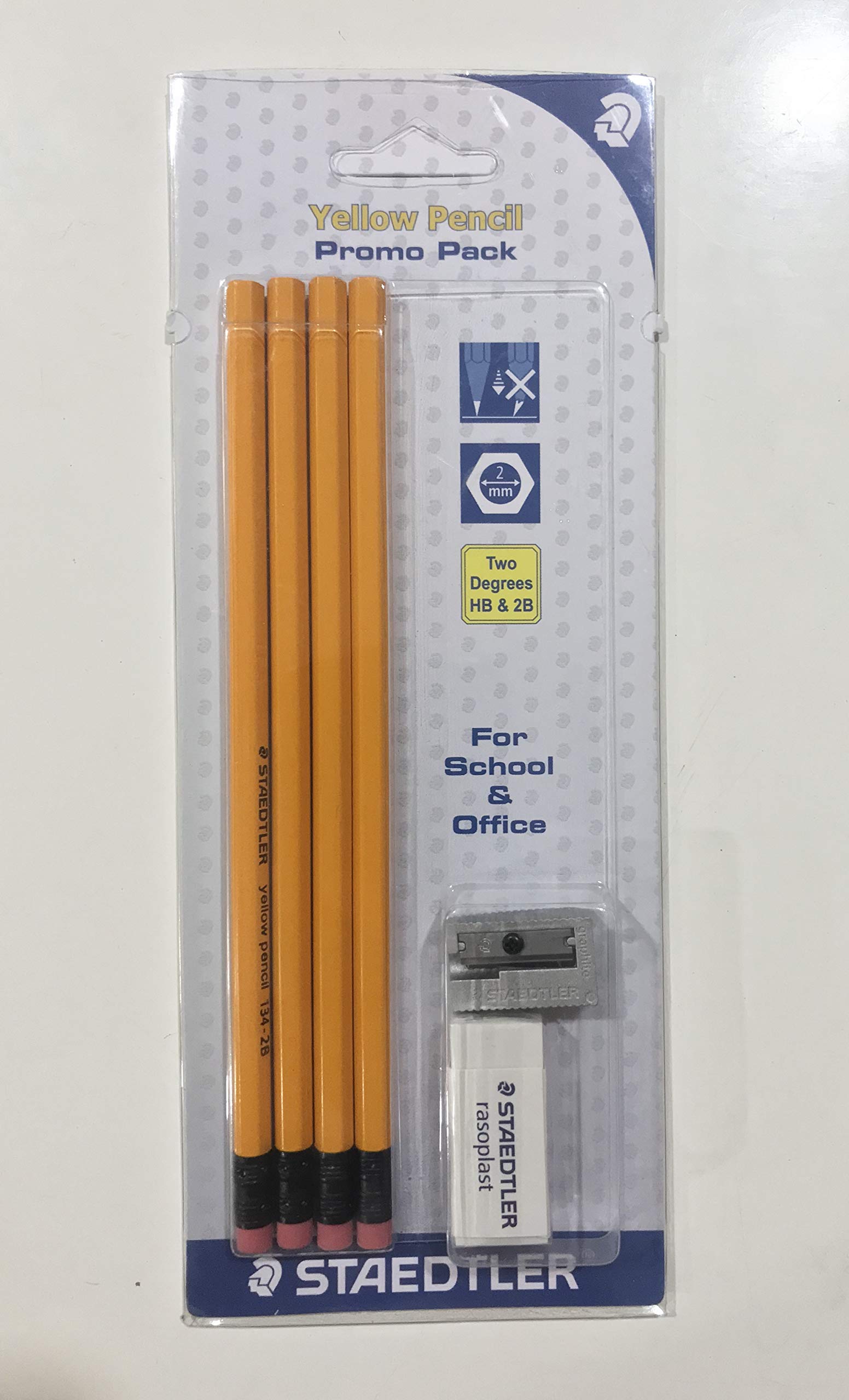 Yellow pencils promo pack of 4 pencils, 1 eraser and 1 metal sharpener