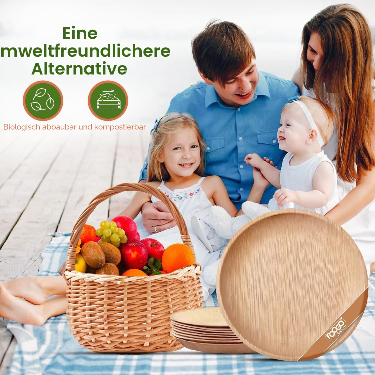 FOOGO Green 10 Einweg-Palmenblatt-Serviertabletts, Groß 35x25 cm, für Platten, Vorspeisen, Hochzeiten, Antipasti, umweltfreundlich, biologisch abbaubar, stabil wie Holzplatten