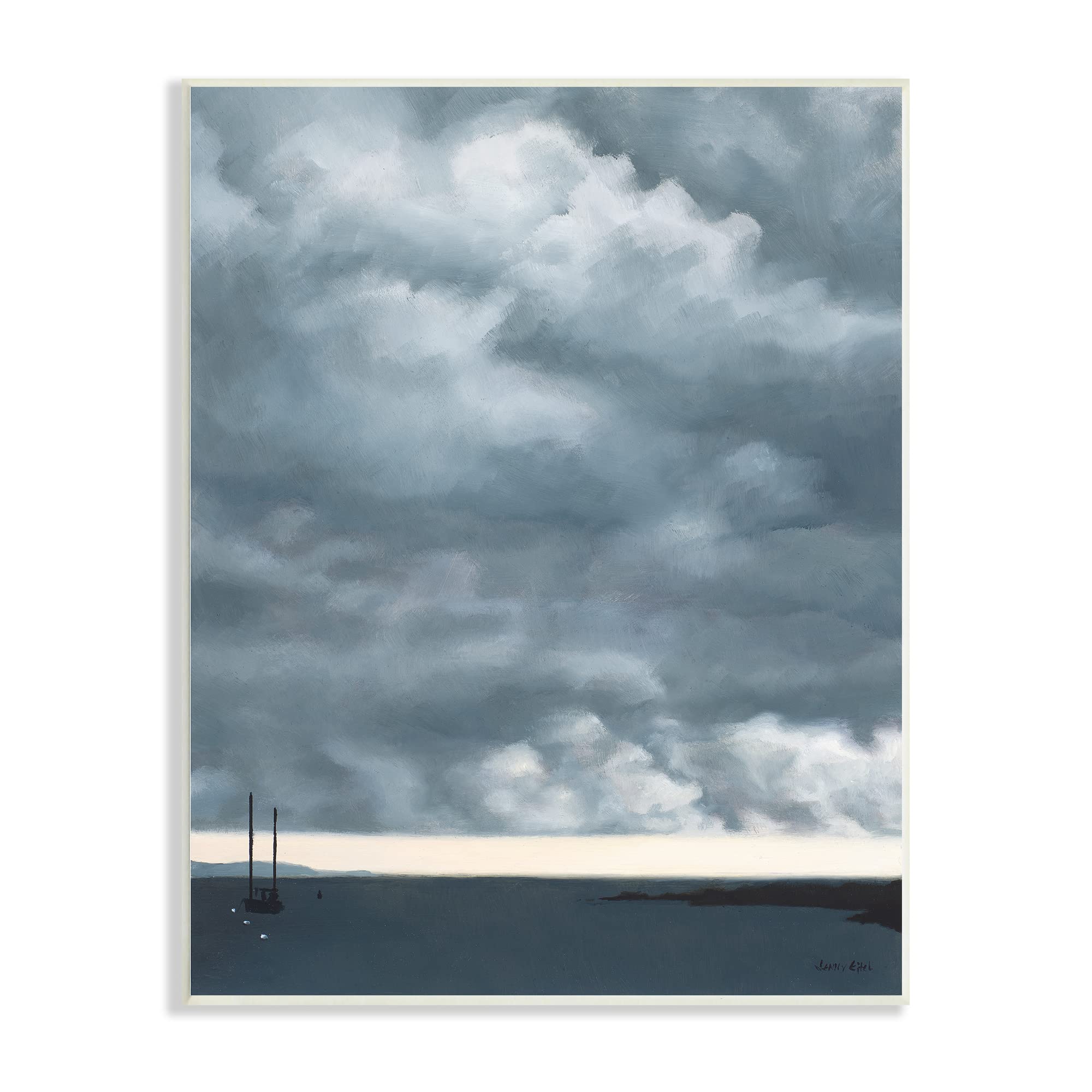 Stupell Industries Heavy Overcast Clouds Looming Ocean Water Boat, Design by Jen Eitel