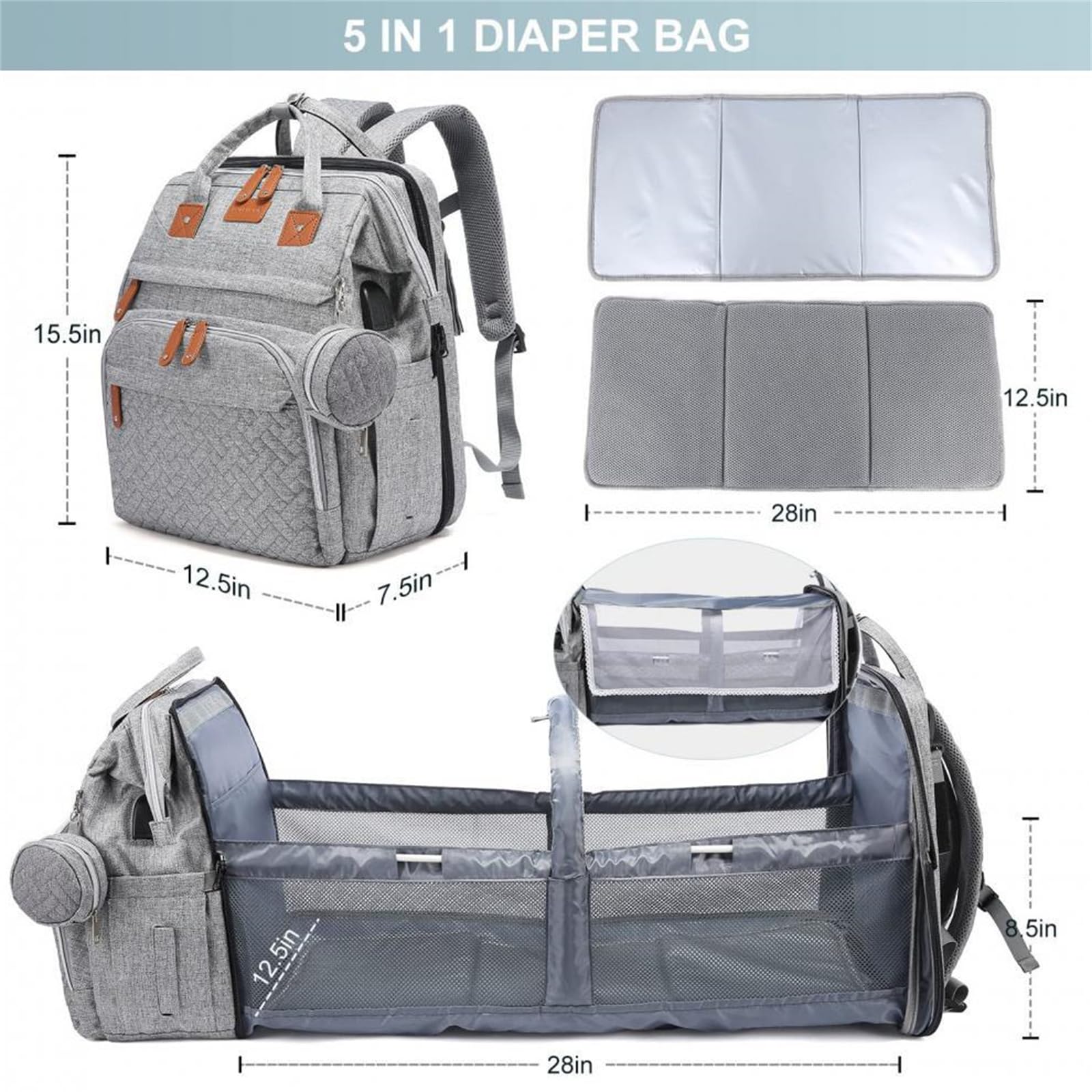 Chickwin Sac à Dos à Langer pour Bébé, Sac a Dos a Langer Grande Capacite Sac Bebe Maternite Multifonction avec Matelas à Lange Sac de Maternité pour Maman ou Papa (27 pouces,Noir)