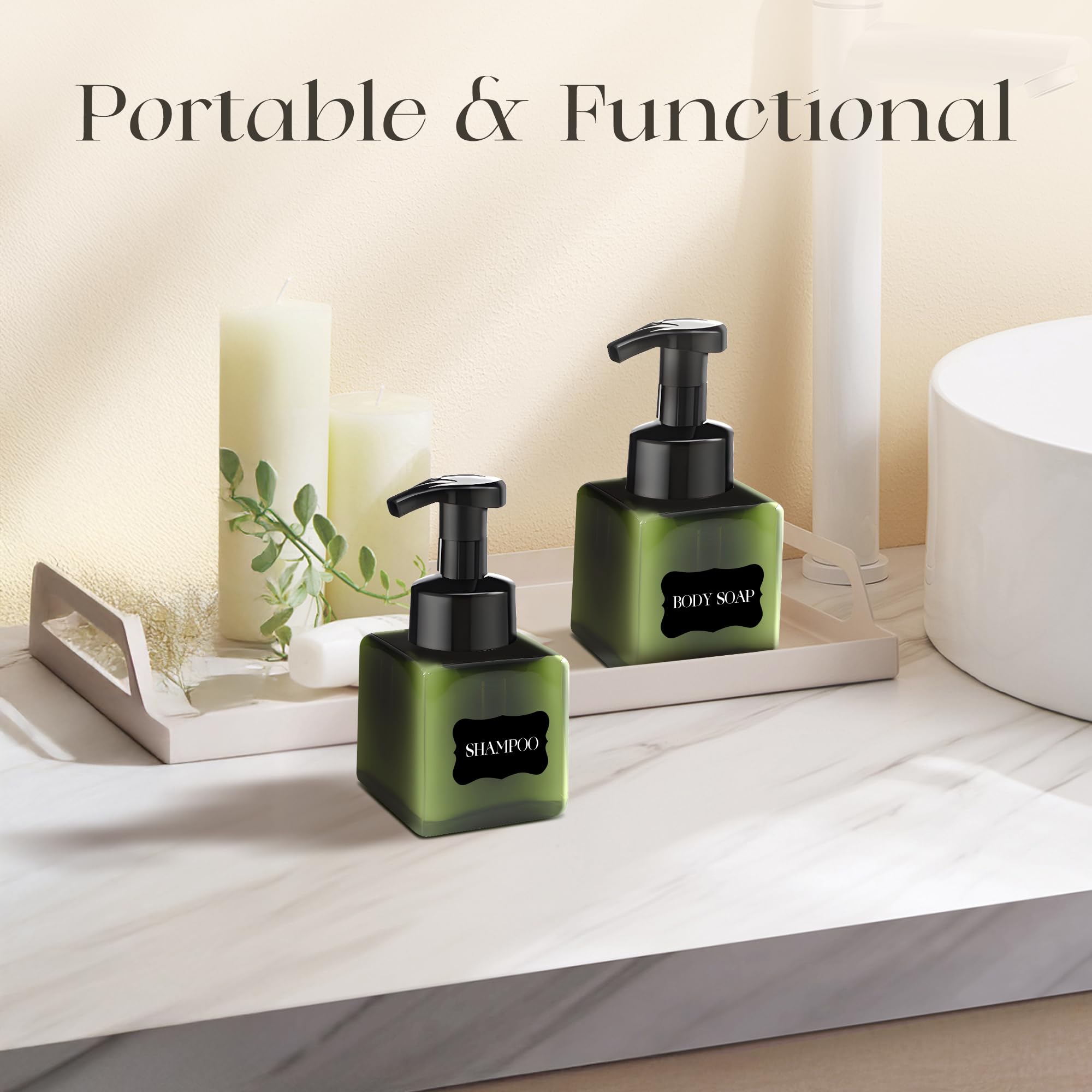Schaumseifenspender-Set aus Kunststoff, nachfüllbarer Schaumseifenspender mit Kunststoffpumpe, leere Handseifenpumpflaschen für Flüssigseife, Shampoo, Badezimmer, Hotel (grün), 30 Stück (240 ml)