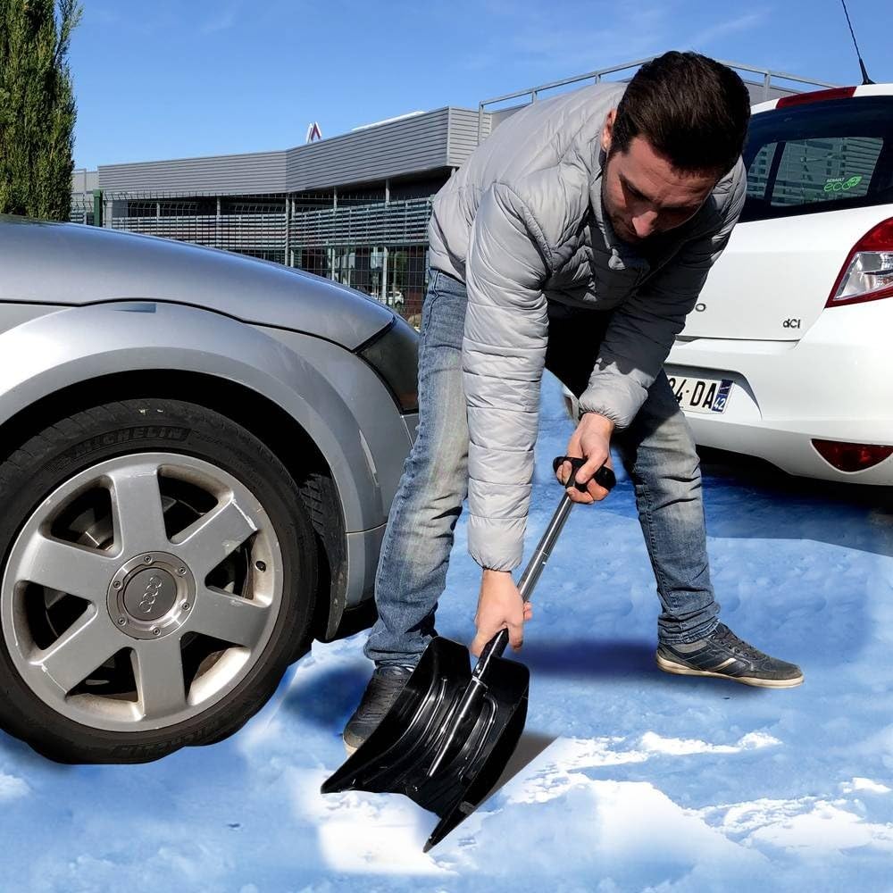 TERRE JARDIN - Pelle a Neige - Pelle à Neige Pliable, Multifonctions, avec Brosse et Grattoir - Pelle Déneigement Légère, Aluminium et Plastique - Pratique pour Voiture