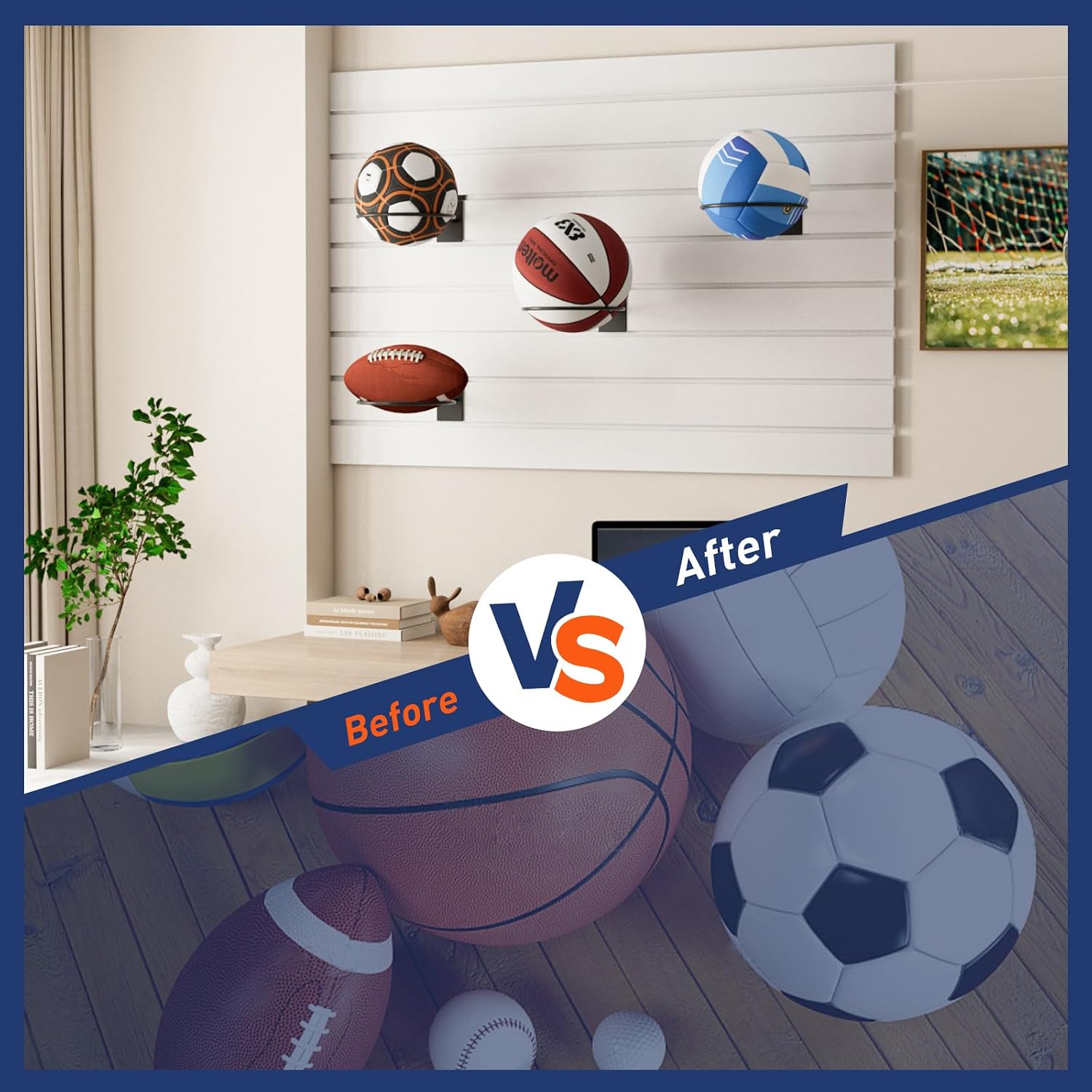 6 Pack Slatwall Ball Holder, Slatwall Accessory for Sports Ball Storage, Steel Ball Rack for Basketball, Football, Soccer, Volleyball