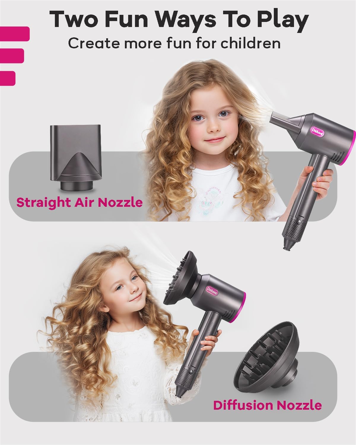 Hair Salon Toys for Girls, Beauty Salon Playset for Girls, Kids Pretend Hair Blow Dryer Styling Kits Curling Iron Dresser Barber Playset for Little Girl Toddlers with Sound
