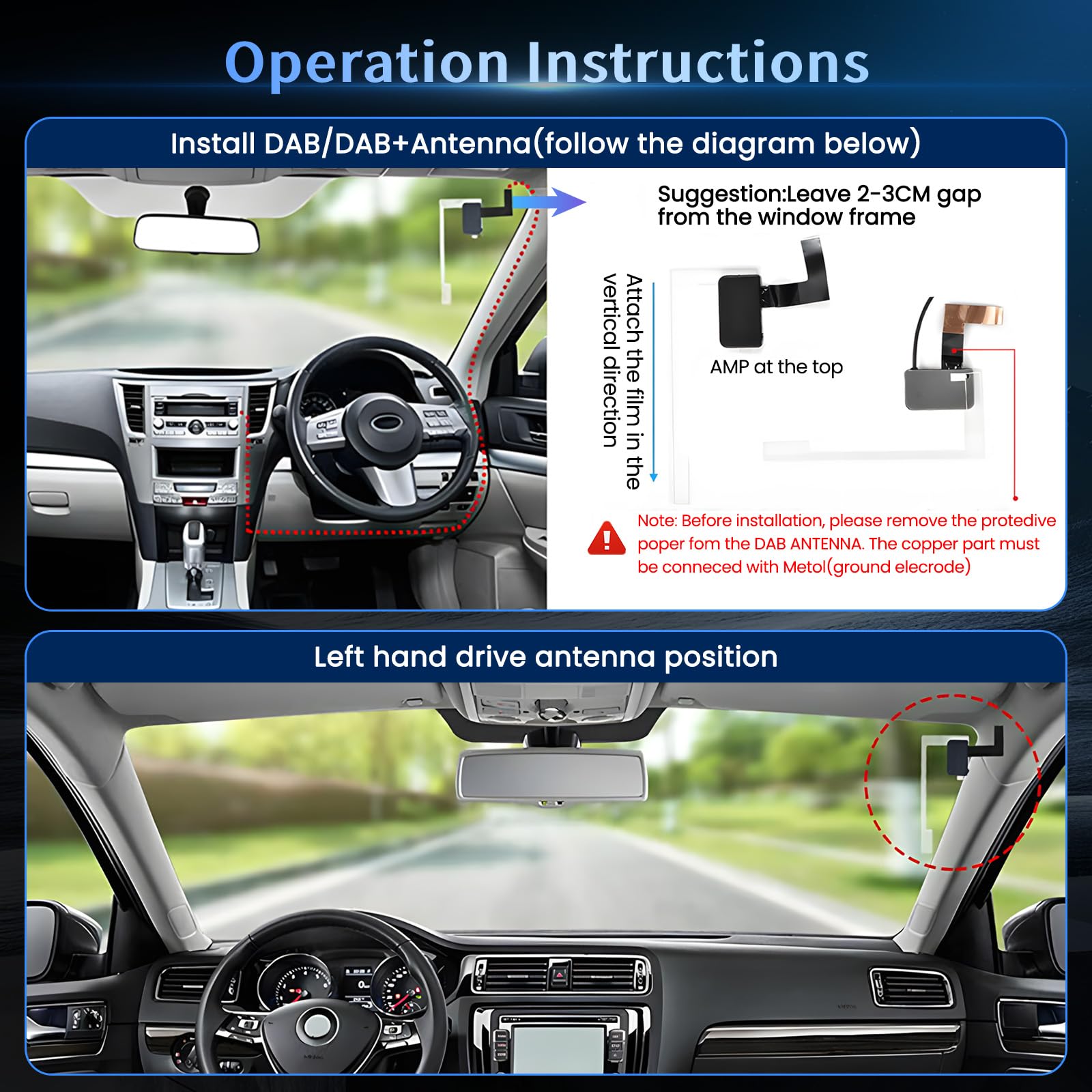 Inefala DAB/DAB+ Antenne per Autoradio 1 Din Stereo 2 Din, Digital Audio Broadcasting per Android Radio con Antenna SMA e USB 2.0