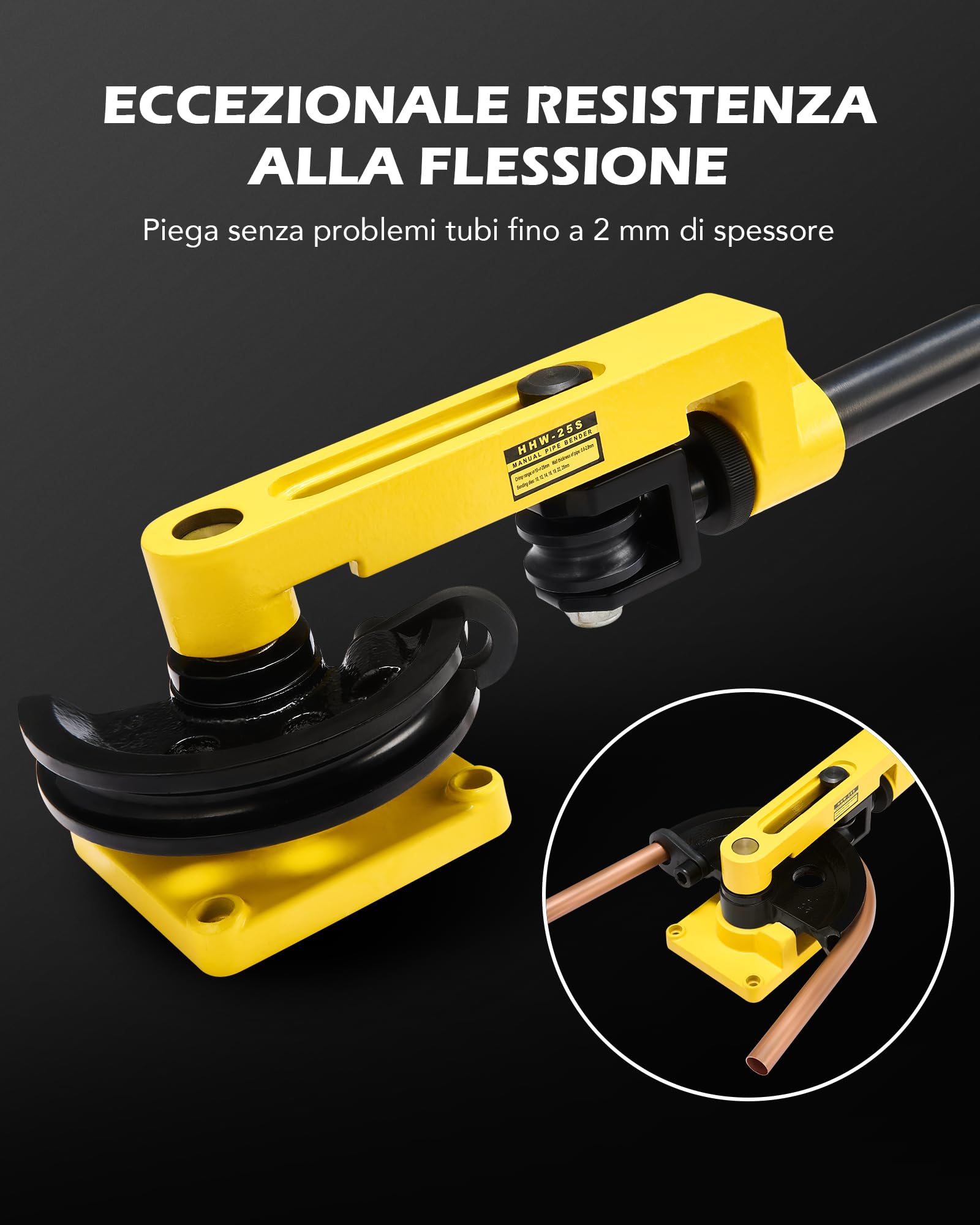 ZELCAN Piegatubi Manuale 10-25mm Curvatubi Manuale con 7 Stampi Pesanti per Resistenti Macchina Piegatubi per Tubi in Acciaio, Ottone, Rame, Ferro Battuto e Alluminio