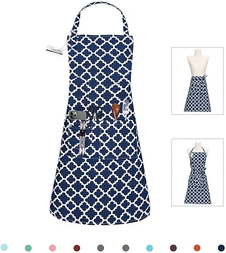 LessMo Delantales de cocina con 3 bolsillos para hombres y mujeres, delantal de chef de algodón ajustable de grado profesional para cocina, barbacoa