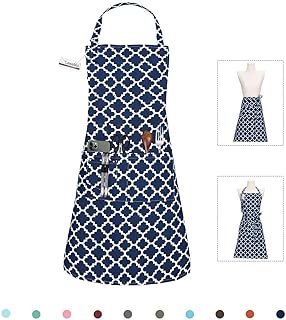 LessMo Kitchen Cooking Aprons with 3 Pockets for Men Women - Cotton Adjustable Professional Grade Chef Apron for Kitchen, BBQ & Grill (Blue)