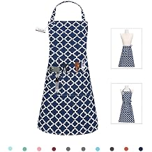 LessMo Kitchen Cooking Aprons with 3 Pockets for Men Women - Cotton Adjustable Professional Grade Chef Apron for Kitchen, BBQ & Grill Blue