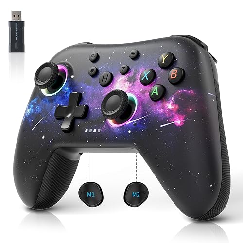Vista 10 de AceGamer Pluto 2.4G Wireless Bluetooth Controller for PC/Switch/Switch 2/iOS/Android/Steam,TMR Joysticks,Hall Effect Triggers,4-Motors Negro