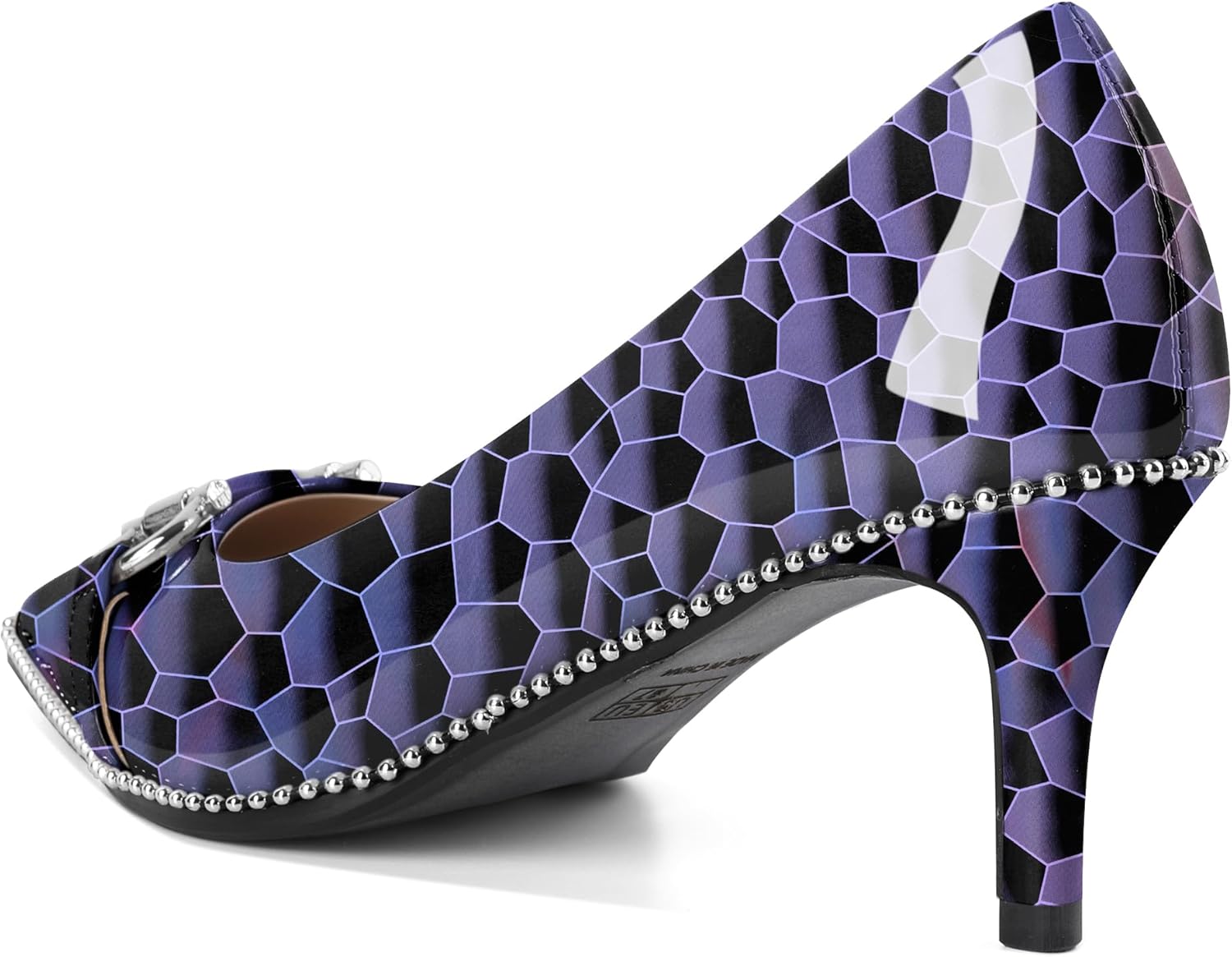 Eldof Women's Kitten Heel Pumps Pointed Toe Slip On Buckle Strap Low Heel Beaded Pumps Shoes2.5 Inches