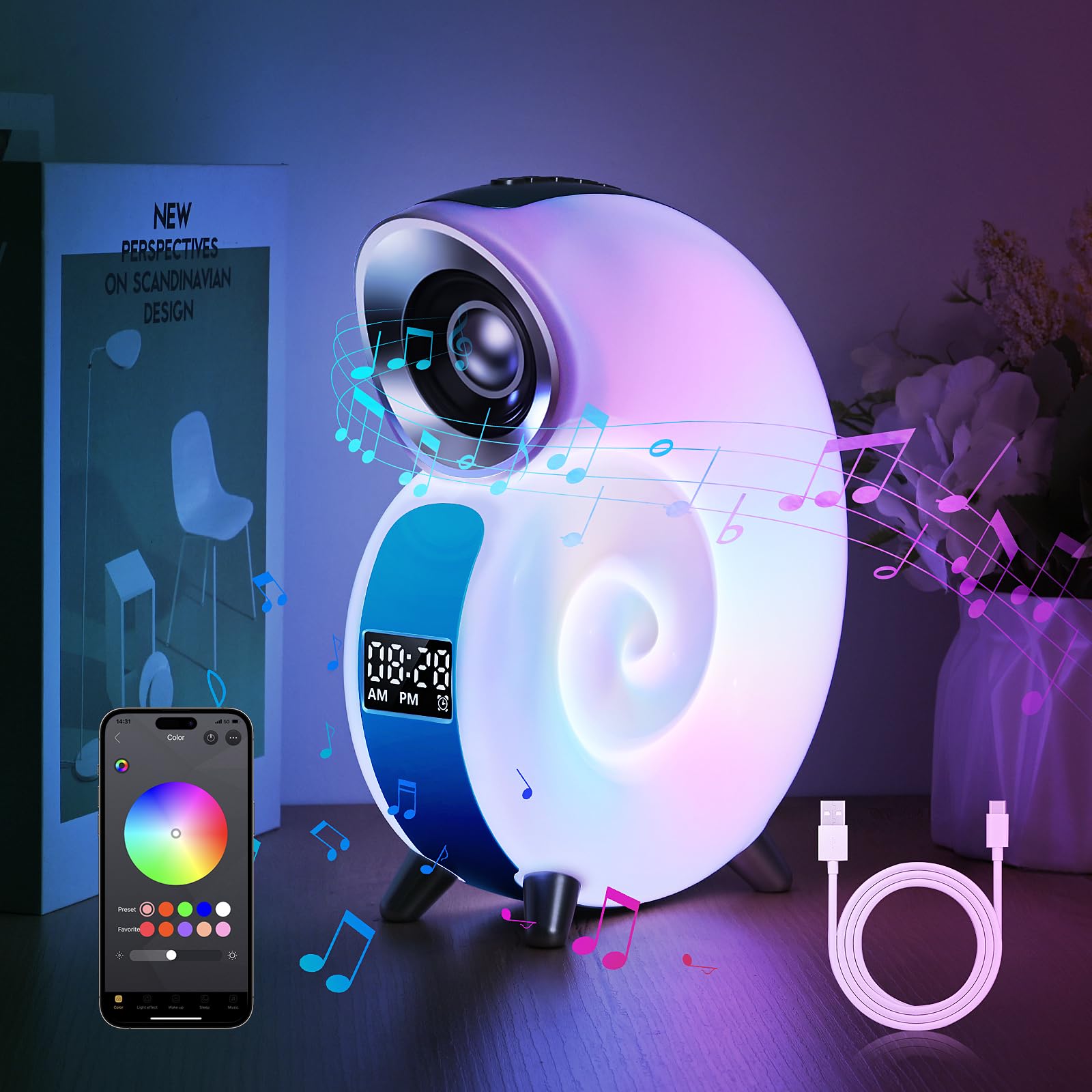 Euakee Wake Up Light, Sveglia Luce LED Intelligente, Lampada da tavolo intelligente, Intelligente Lampada da Comodino con Bluetooth Musica 16 Milioni di Colori Per Adulti & Bambini (Blu)