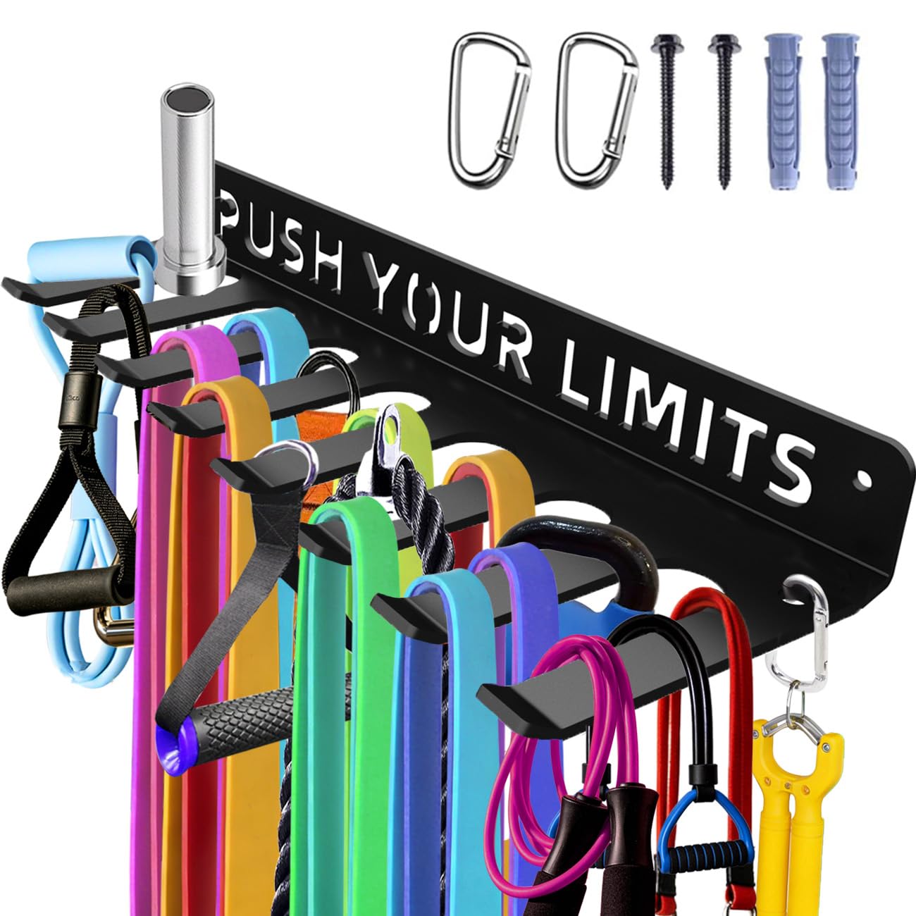 Home Gym Accessories Organization Storage Rack Equipment For Home 8 Hook Wall Hanger Display Gear Barbells Resistance Bands Jump Ropes Lifting Belt Hanger Accessories Hardware Included