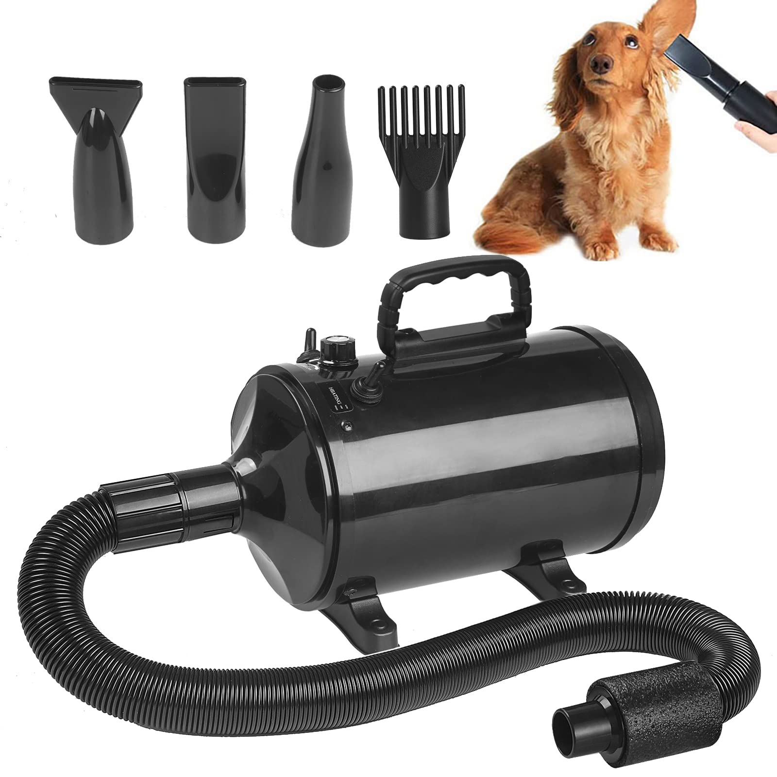 Sèche-Poils pour Chien, Température et Vitesse du Vent Réglables avec 4 Buses, Toilettage, Sèche-Cheveux Professionnel pour Animaux Domestiques