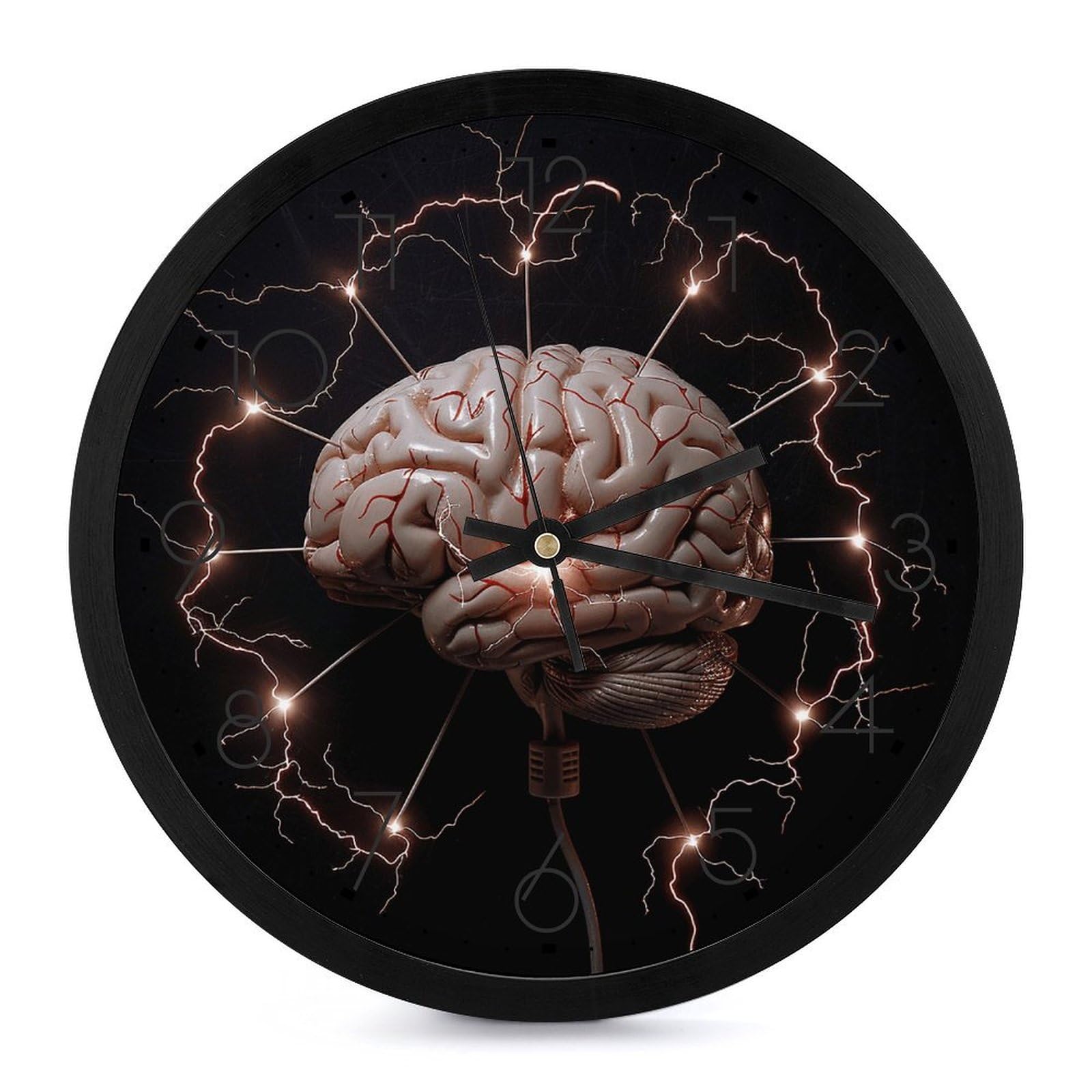 Horloge murale silencieuse sans tic-tac avec design éclair et cerveau pour déco salon