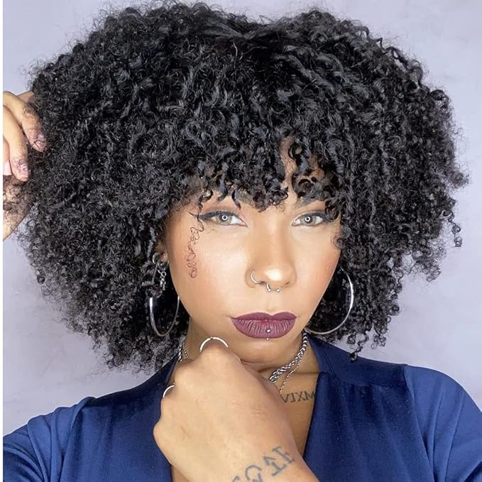 Afro Kinky Curly Brazilian Human Hair Glueless Machine Made Wig main image 1