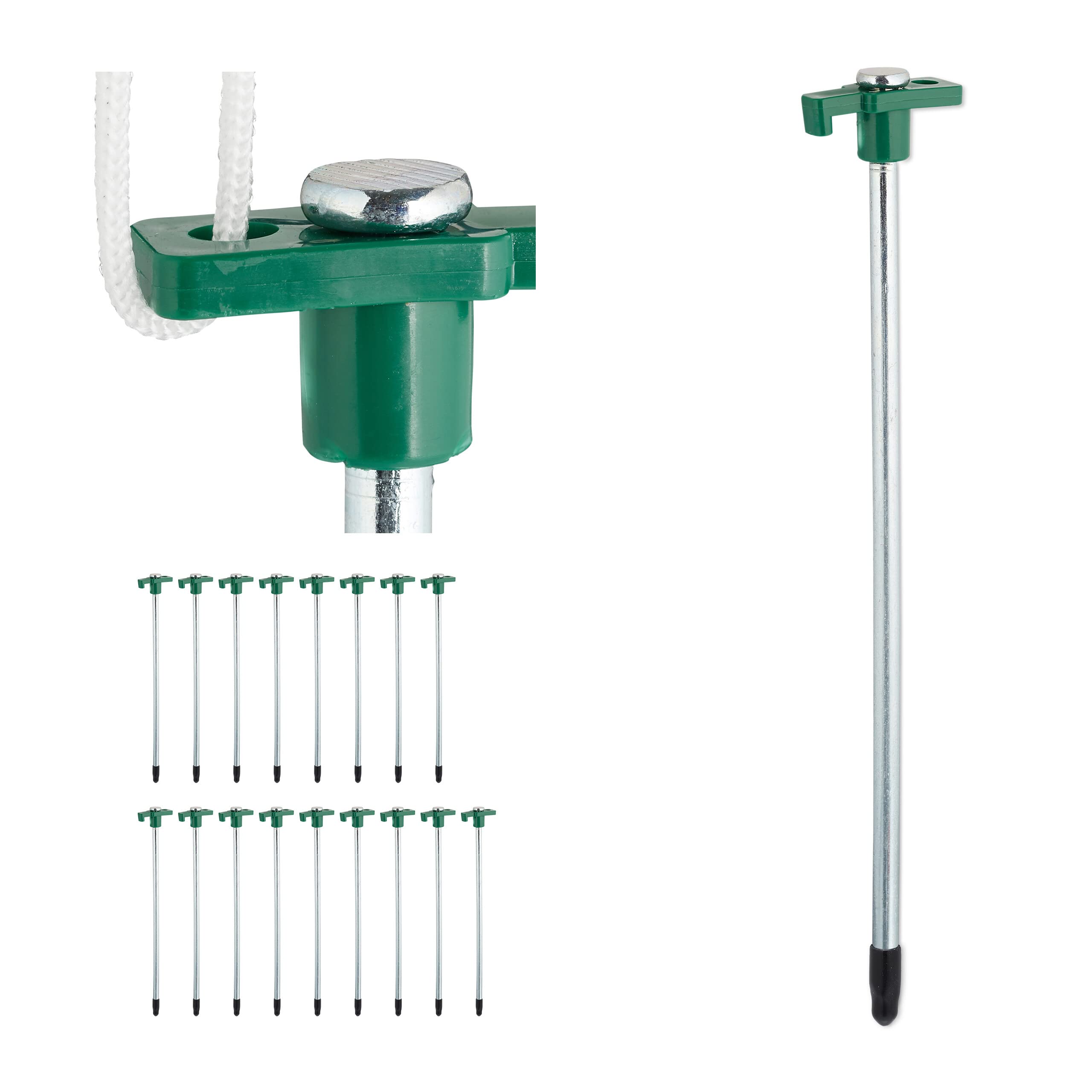 Relaxdays Śledzie skaliste, zestaw 18 sztuk, kotwa gruntowa do twardych podłóg, 25 cm, stal, stabilne kotwy do podłoża na kemping, ciemnozielone