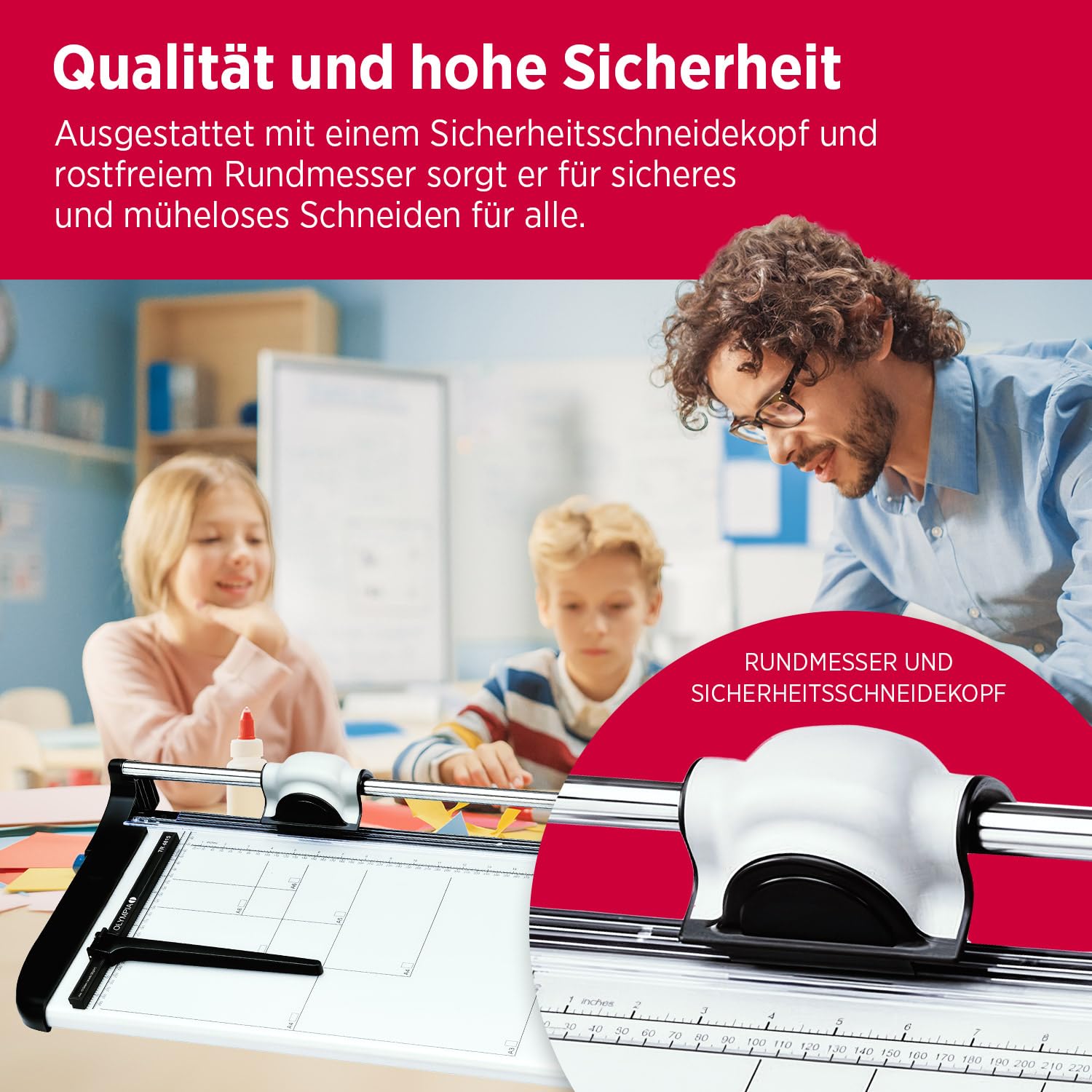 Olympia TR 4815 Profi Rollenschneidegerät | Papierschneider A3 | 15 Blätter | Schneidemaschine Papier | 480mm Arbeitsbreite | Sicherheitsschneidekopf mit Rundmesser | Papierschneidemaschine | Silber