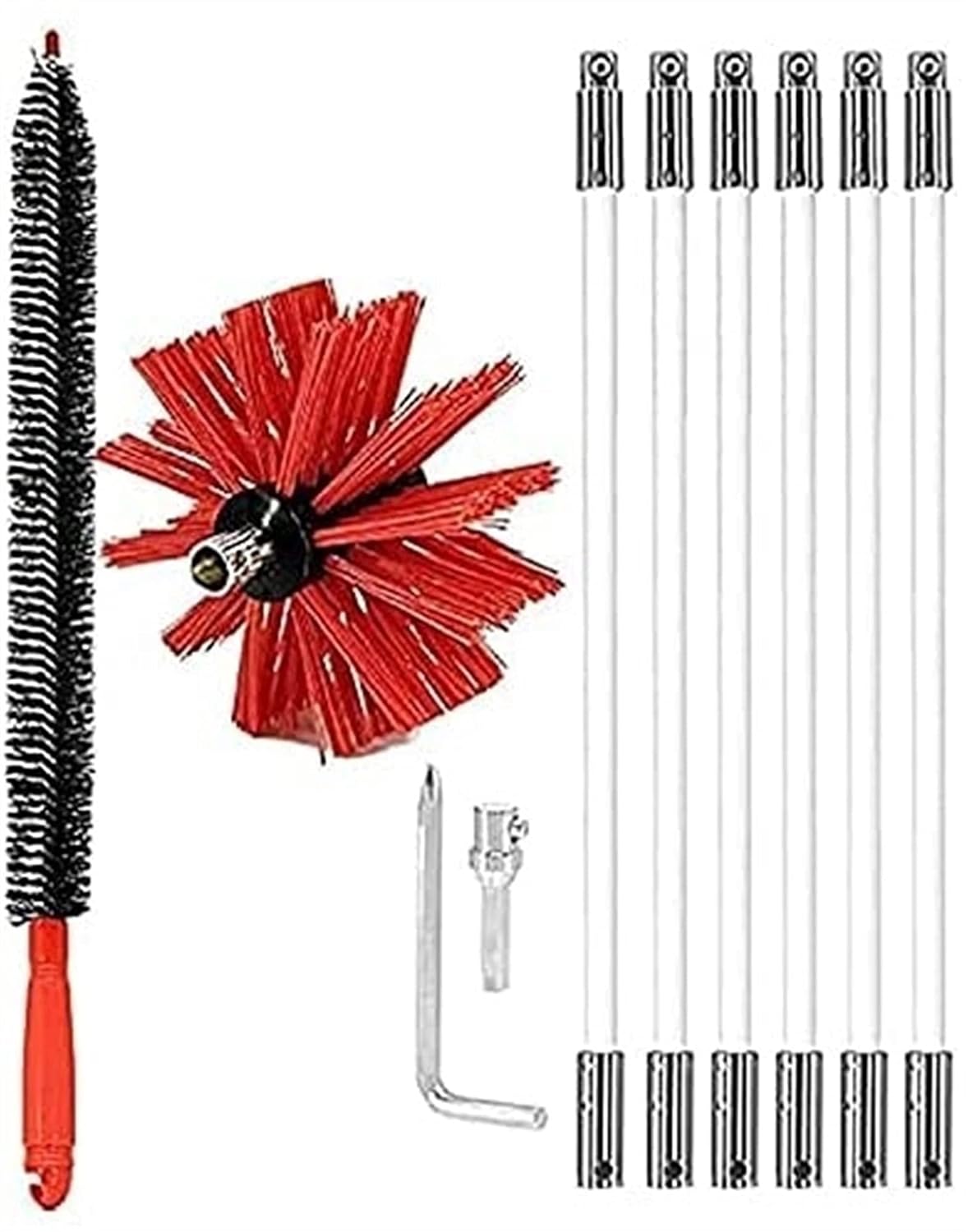 LIYUN Chimney Sweep kit Chimney Brush with Flexible Nylon Rod Chimney Sweep Cleaning Tool Kit Nylon Sweeping Tool Set for Home Fireplace Dust Removal (Color : 6 Rods, Size : 410mm)