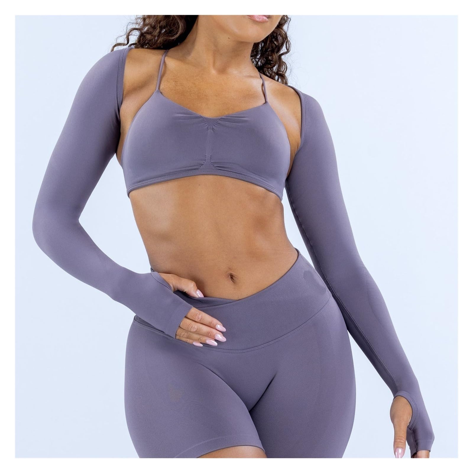Top Yoga a Maniche Lunghe Donna Coprispalle a Maniche Lunghe | Camicia da yoga da donna con fori for i pollici Scialle sportivo da allenamento for fitness traspirante