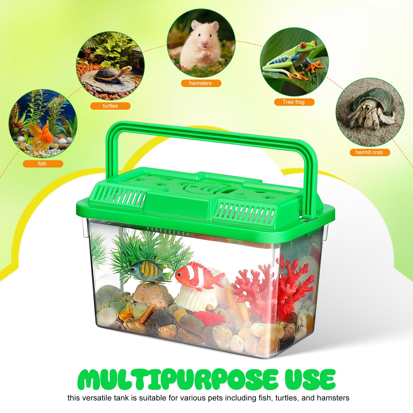 Générique Transporteur Portable pour Tortues et Poissons avec Poignée, Aquarium en Abs Transparent, Facile à Nettoyer Transporter pour Animaux de Compagnie