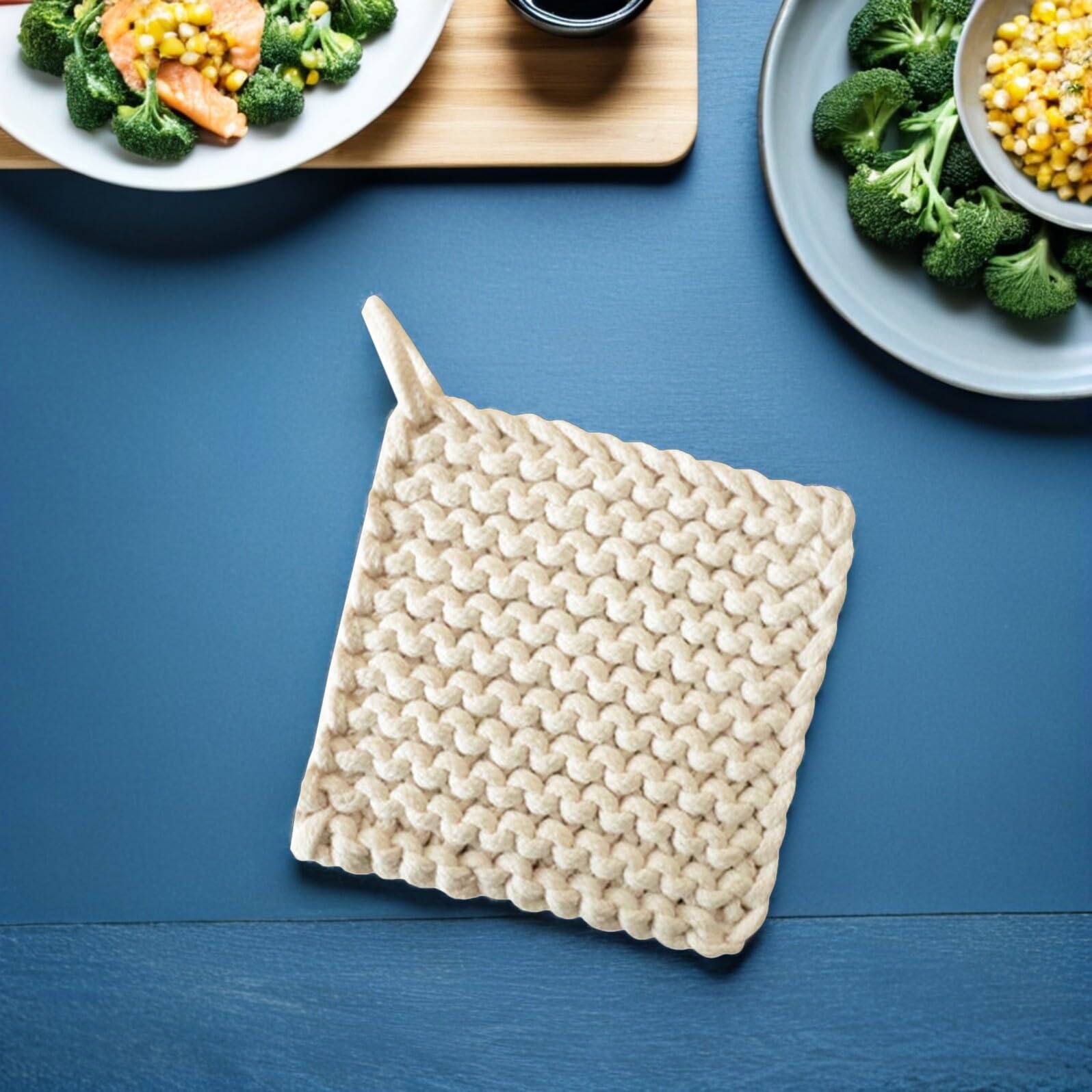 YARNOW Set 3 Presine Quadrate Intrecciate in Cotone Fatto a Mano 19x19 Cm Corda per Appendere, Cuscinetti Isolanti Antiscivolo Resistenti al Calore per Cucina e Sottobicchieri per Teiere