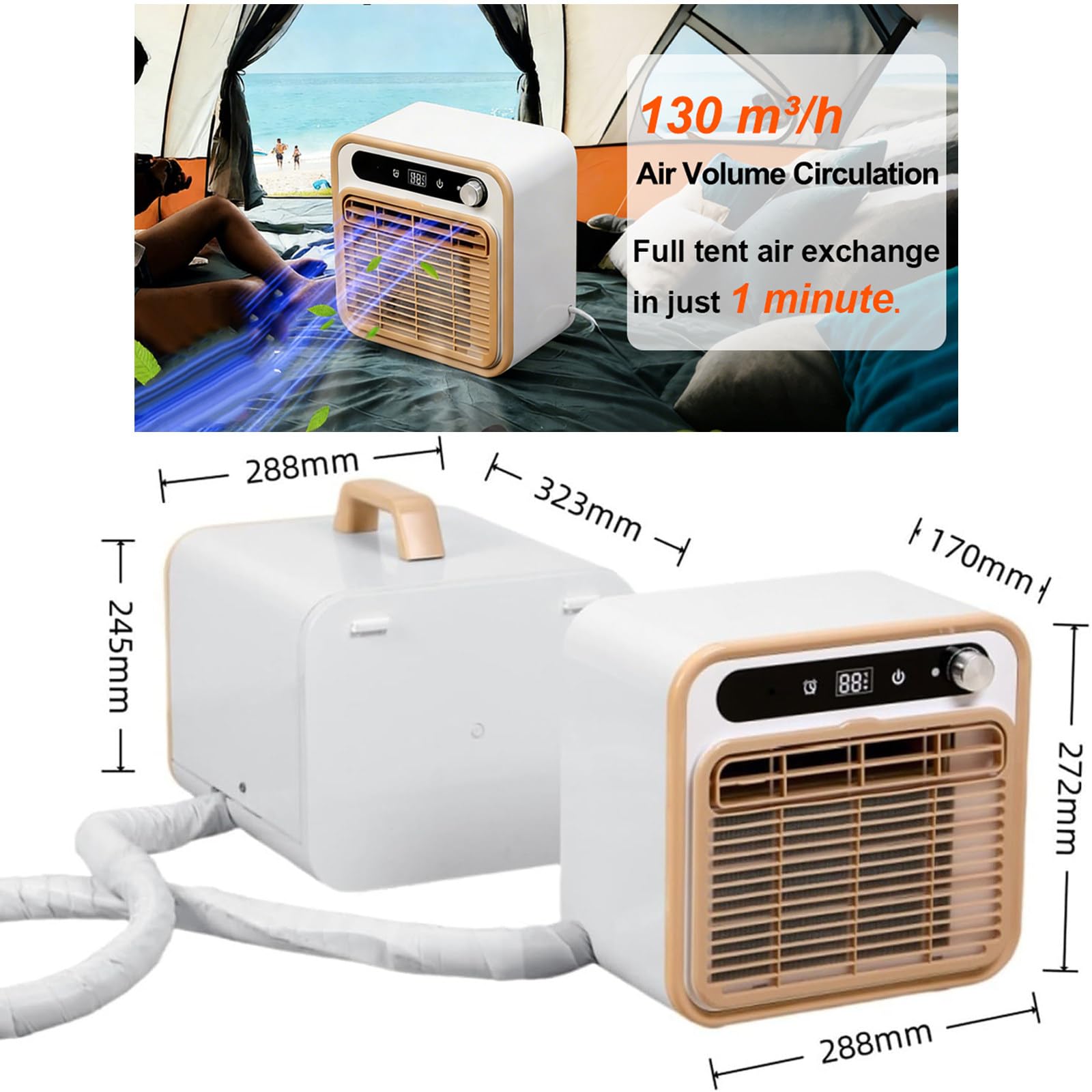 Aire Acondicionado,Refrigeración Dividida,No Requiere Sellado Ventanas,Control Táctil Y Mando a Distancia,Control Del Temporizador 12 Horas Para Oficina Habitación Escritorio 2mconnectingpipe