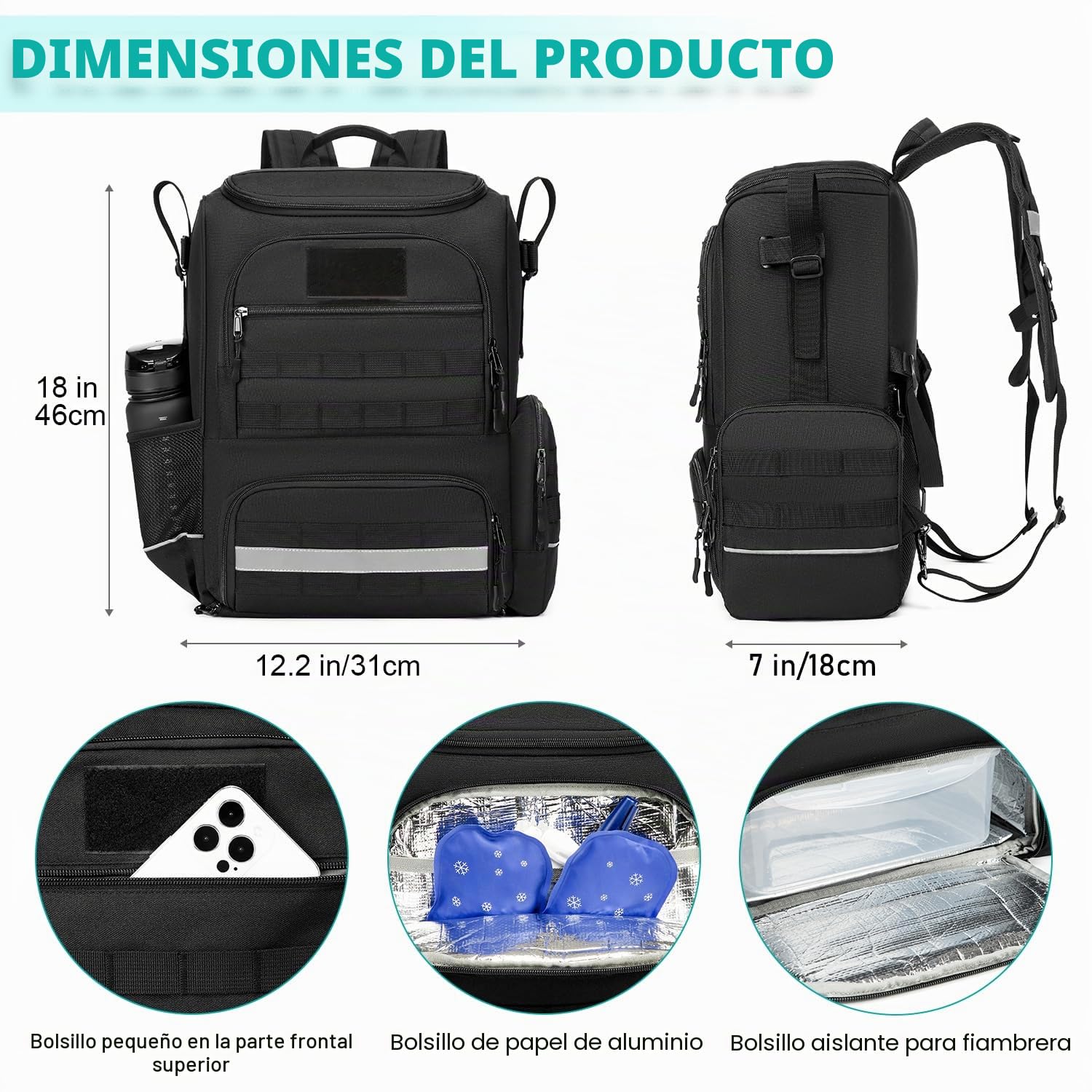 Bolsas para silla de ruedas, nailon, mochila para andador | Bolsa de almacenamiento para accesorios con bolsas para muletas y bolsa isotérmica