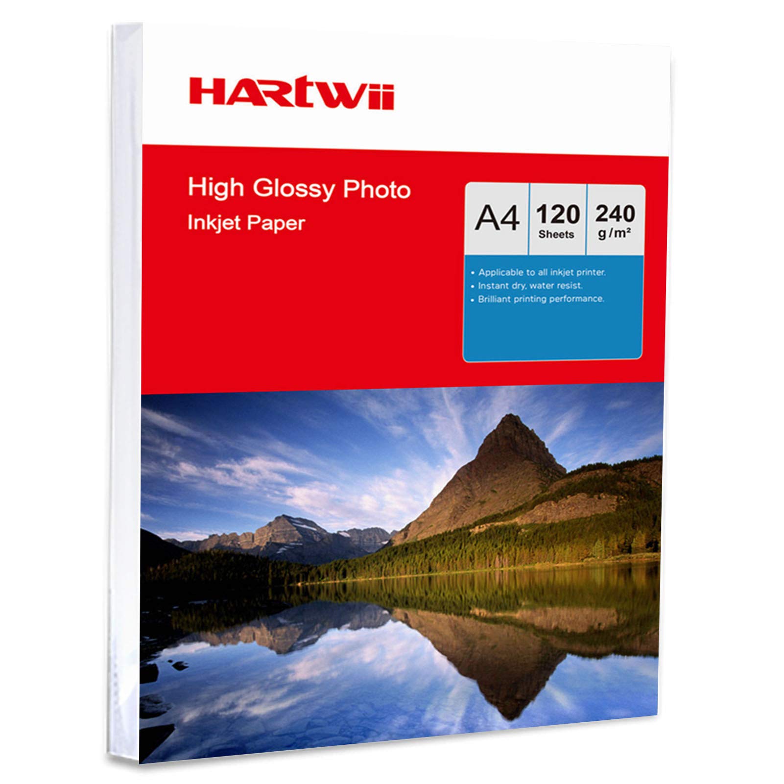 Hartwii 120 Sheets 240Gsm A4 High Glossy White Photo Paper Inkjet Paper for Printing Picture -A4 Size
