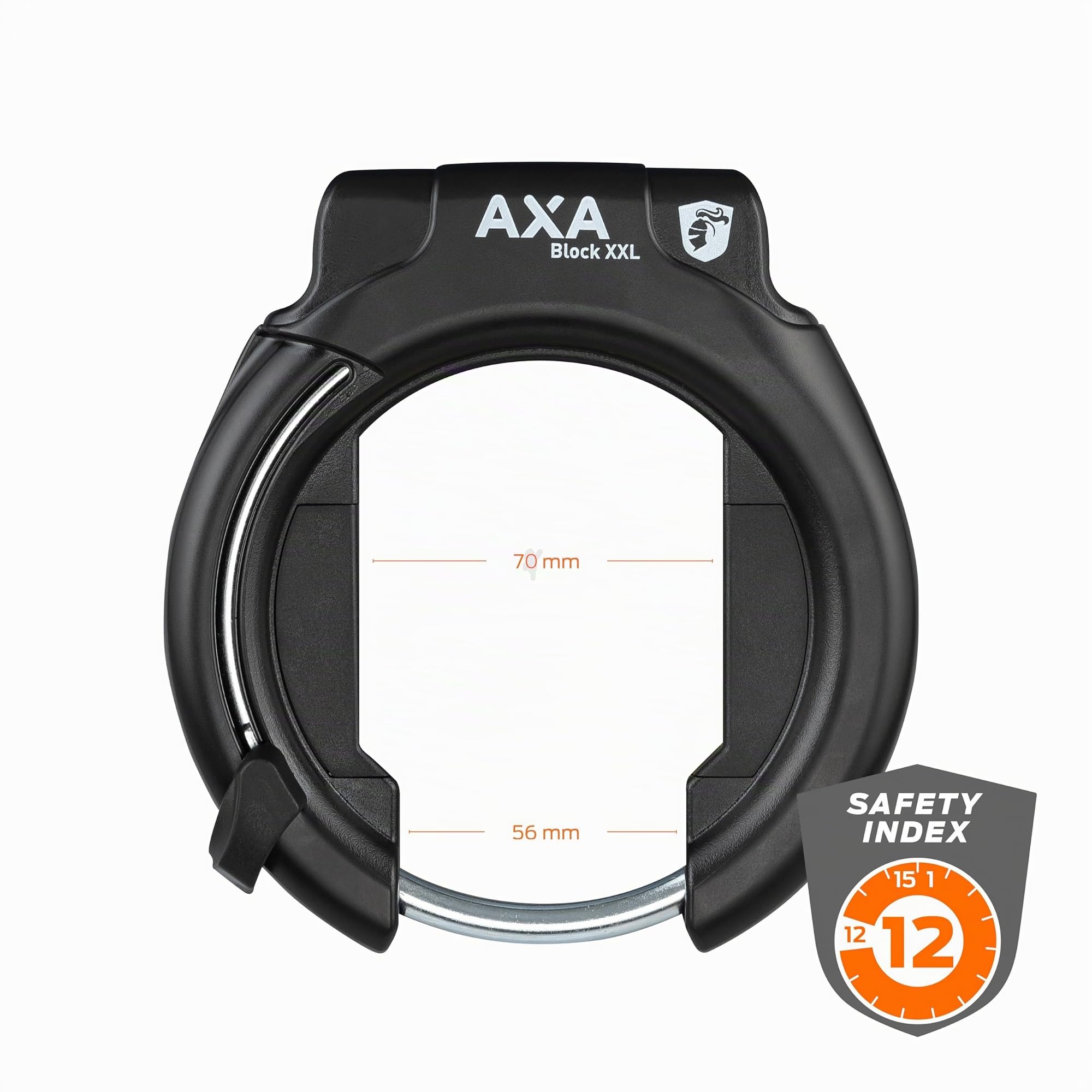 AXA Blocco XXL - Lucchetto a telaio retrattile - Lucchetto per bicicletta - Livello di sicurezza 12 - Catena da infilare compatibile - Adatto per biciclette elettriche - Per pneumatici larghi - Chiave