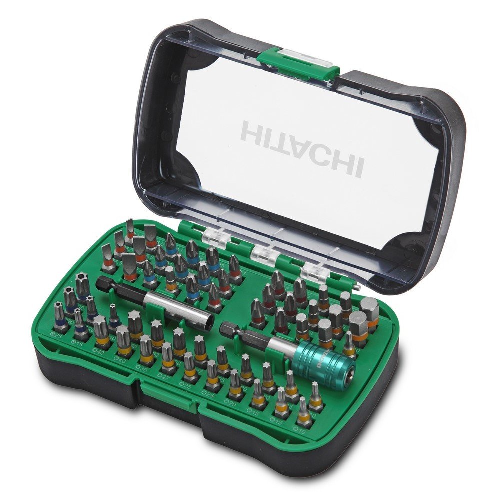 HIKOKI 750364 Set of 60 Phillips Pozidriv Torx screwdriver stamps, tamper-proof, hexagon and flat + bit holder + adapter