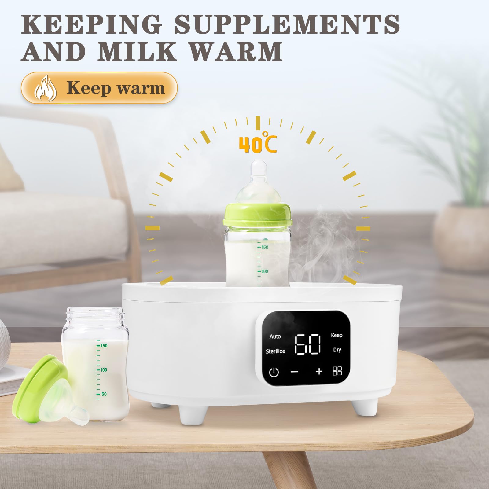 Sterilisator für Babyflaschen mit Trockner, Keramik-Vaporisator | 6-in-1 Dampfsterilisator für 6 Flaschen. Rostfreie Keramik-Heizplatte für leichte Reinigung, Auto-Trocknung & 24h-Modus.