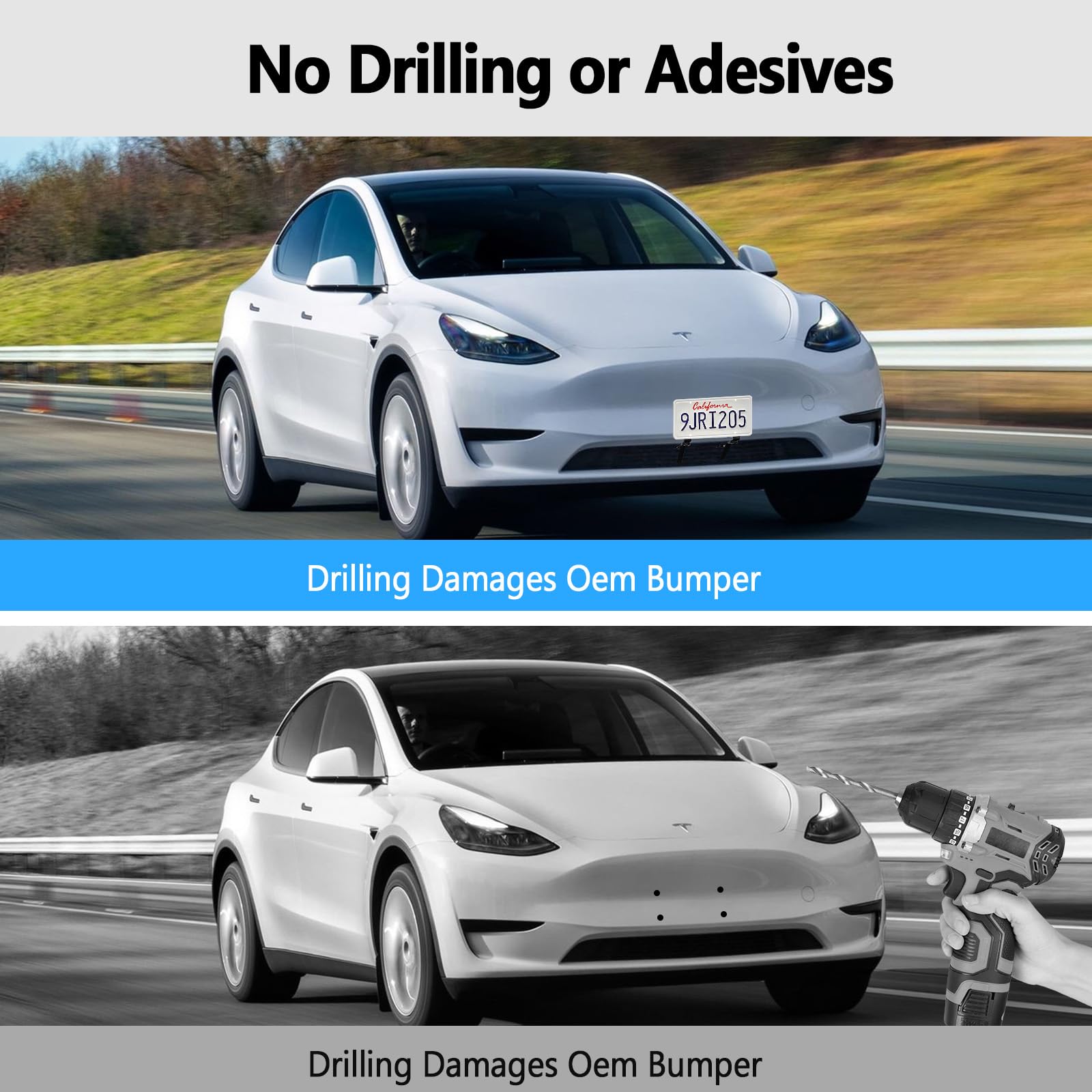 Tesla Model Y 3 License Plate Frame No Drill Front License Plate Holder Mount Bracket for 2020-2024 Model Y, 2017-2023 Model 3 Anti-Theft Tesla Accessories Us Version (Model 3 2020-2023)