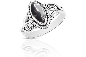 925 Sterling Silver Ring for Women & Girls - Genuine Hematite Marquise Gemstone Ring