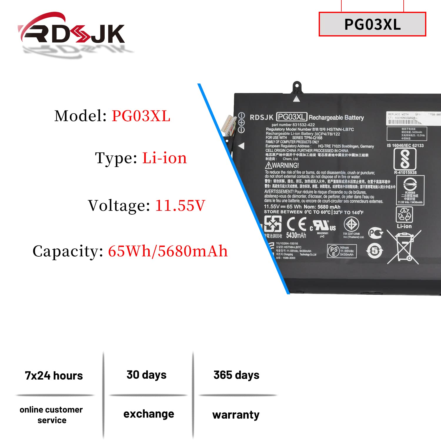 Amazon.com: PG03XL 11.55V 65Wh Laptop Battery for HP Spectre X360