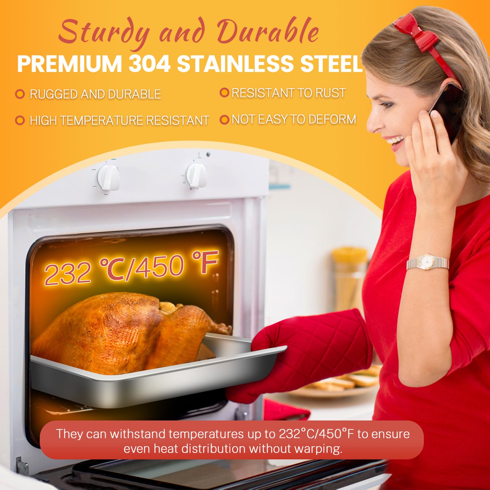 Set di 2 teglie da forno per biscotti in acciaio inossidabile 304, teglie spesse, antiaderenti, facili da pulire, per arrostire antipasti e preparazioni (argento, 39,9 cm e 35,8 cm)