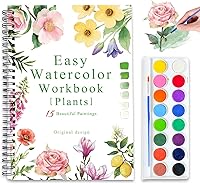 Terself Watercolor Workbook for Beginners & Adults: 16 Colors Paint Set, 15 Plant Designs, Step-by-Step Guide