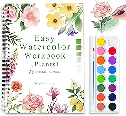 Livros de exercícios em aquarela, conjunto de 16 cores para adultos, livro de colorir em aquarela para iniciantes, livro de colorir de aquarela, 15 belas pinturas para iniciantes (plantas)