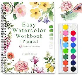Livros de exercícios em aquarela, conjunto de 16 cores para adultos, livro de colorir em aquarela para iniciantes, livro de colorir de aquarela, 15 belas pinturas para iniciantes (plantas)
