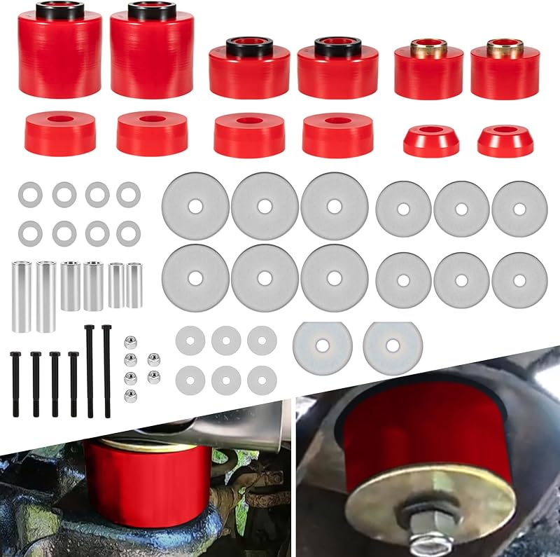Kit de buchas do suporte da cabine e carroceria V-SEK em poliuretano vermelho para Ford F-150, F-250 e F-350 1980–1998 – Kit completo