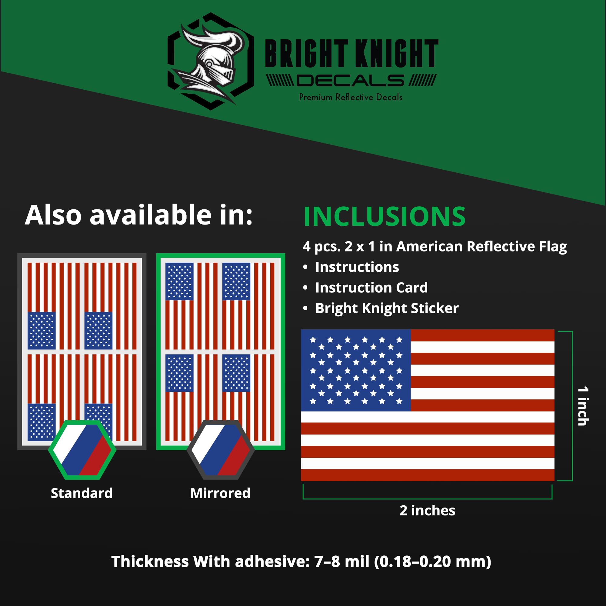 Odblaskowa naklejka z flagą jasnego rycerza, 5 cm x 2,5 cm czerwona/biała/niebieska amerykańska flaga, lustrzana, 2 pary z odblaskowym winylem, wyprodukowano w USA
