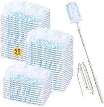 Loveco 51 Pièces Plumeau Poussiere Recharge Kit Compatible avec Swiffer Duster, Swiffer Duster Nettoyage Recharge, pour Cheveux, Poussière, Saleté (50 Recharges + 1 Poignée Télescopique)