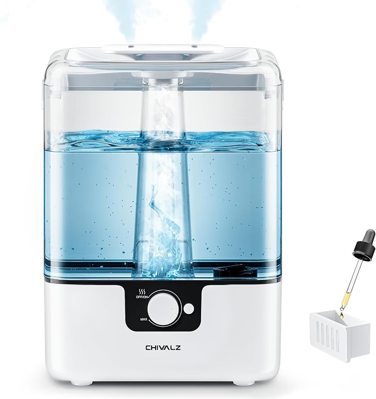 Humidifiers for Bedroom Large Room, 6L Cool Mist Top Fill Humidifier with Essential Oil Diffuser, 26dB Quiet Ultrasonic Humidifier for Baby Nursery Plants, 50H Runtime Night Light 1 Pack White | Easy to Refill and Clean, Oil Diffuser, Blue Nightlight, 50H Runtime, Top Fill Humidifier for Home, Baby Nursery, Plants