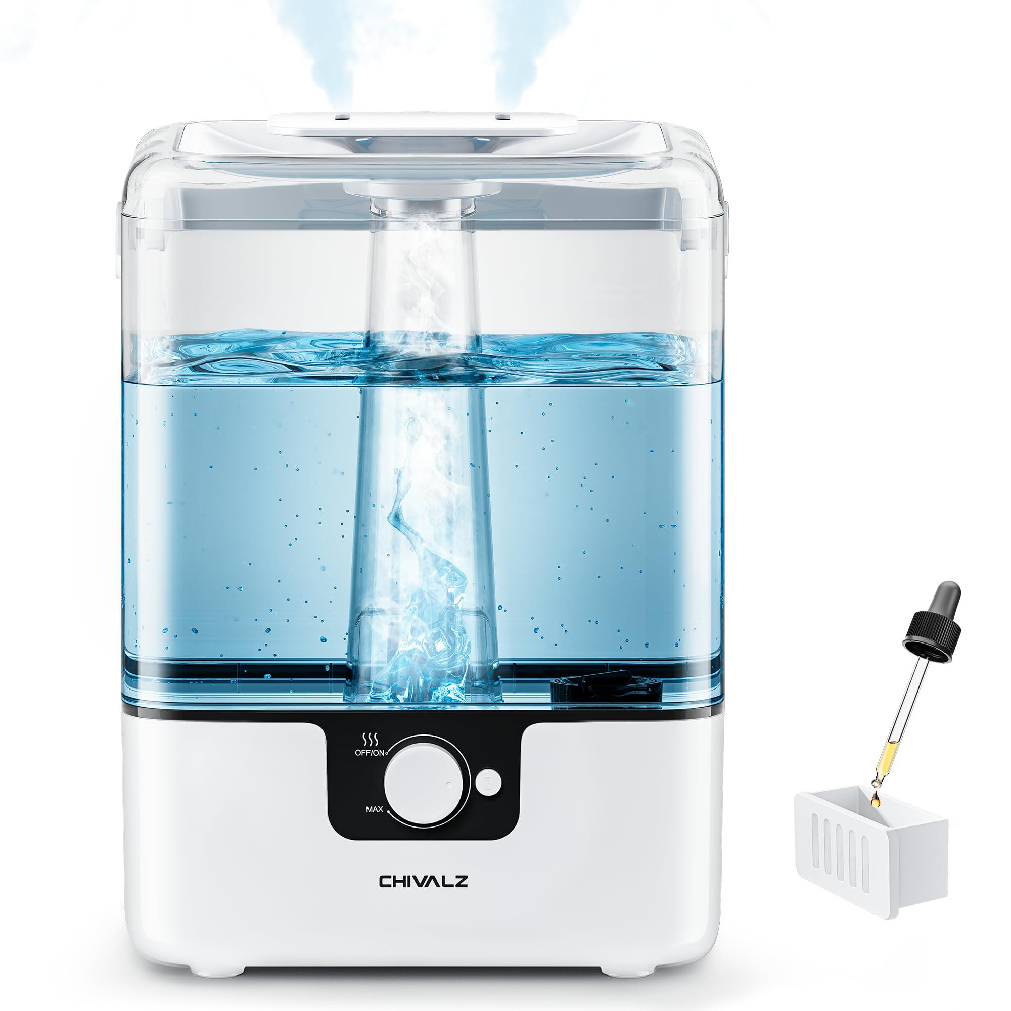 CHIVALZ Humidifiers for Bedroom Large Room Home, 6L Cool Mist Humidifier for Baby and Plant, Oil Diffuser, Top Fill Humidifier with Night Light, Quiet 26dB, Up to 50H, White 1Pack