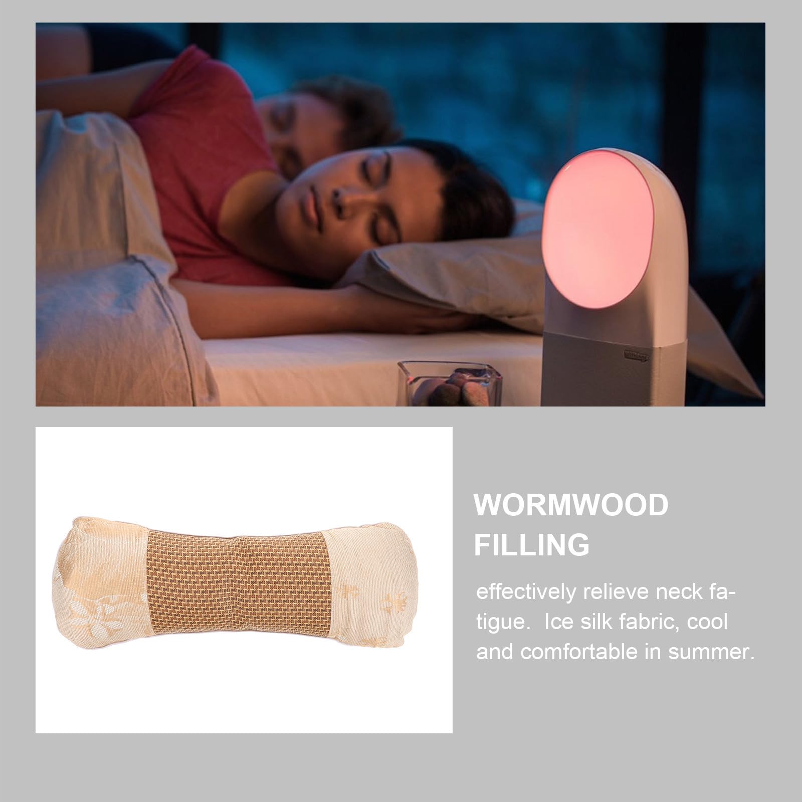 SHINEOFI Almohada Ergonómica de Rodillo Cervical Rellena de Seda Fría para Verano, Diseño Ergonómico Que Retiene Forma, Adecuado para Dormir de Lado y Apoyar el Cuello