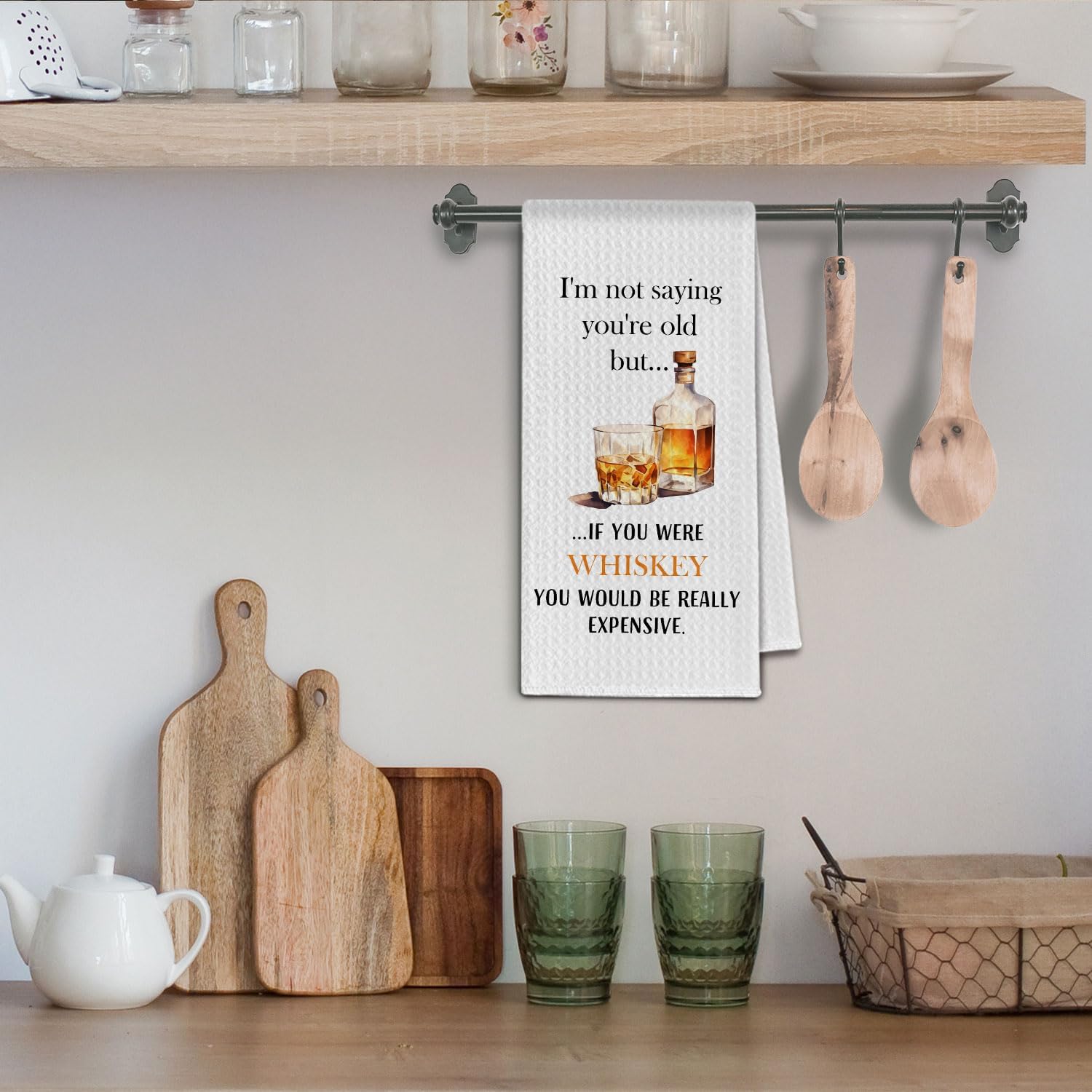 Funny Birthday Whiskey Gifts Towel, Humor Birthday Whiskey Gifts for Men & Friends, I'm Not Saying You're Old Hand Dish Tea Towels for Kitchen Bathroom Decorative, 16x24 Inch image 4